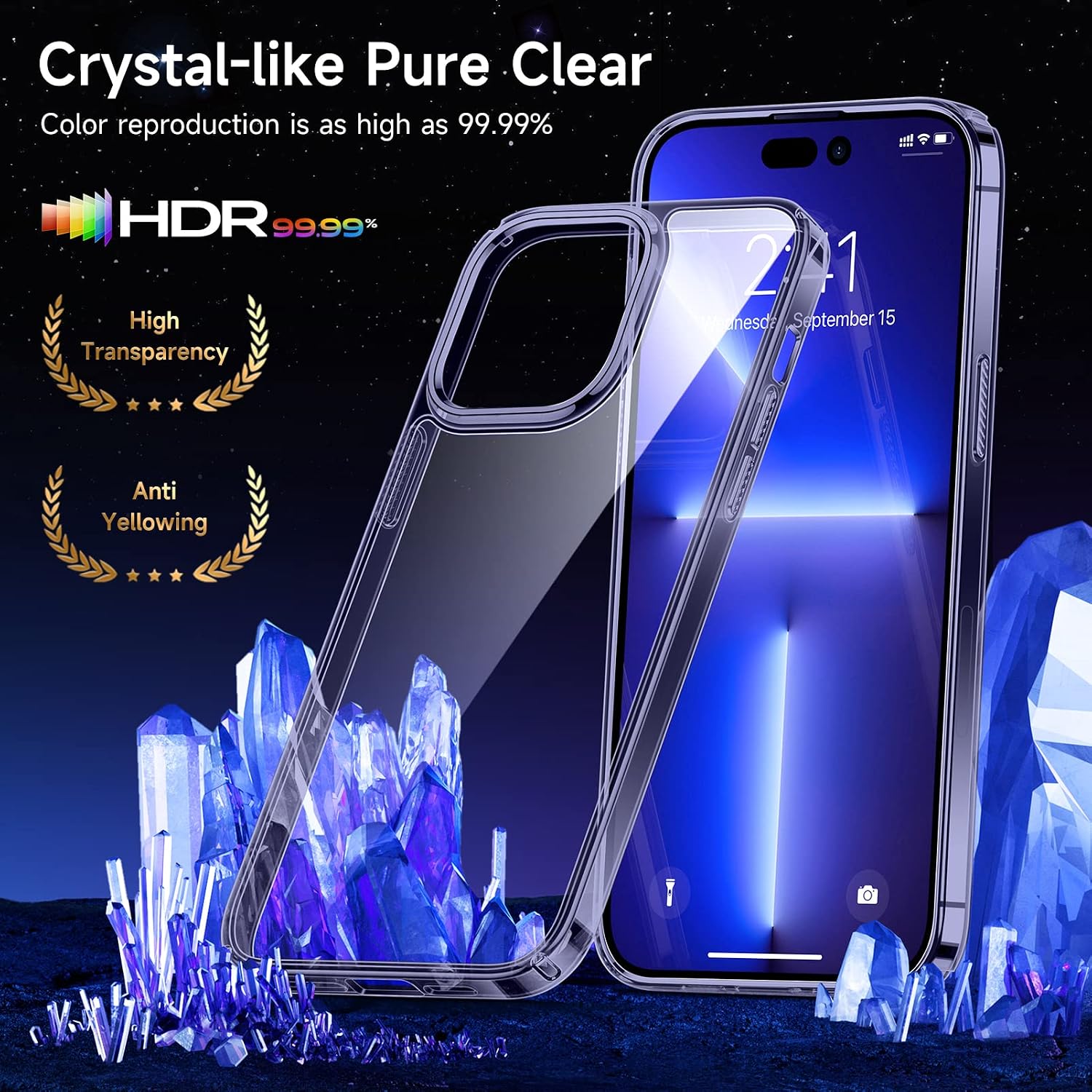 Humixx [5 in 1 for iPhone 14 Pro Max Case, with 2X Screen Protector + 2X Lens Protector, [Imitation Car Airbag Protection] [20X Anti-Yellowing] Shockproof Clear Case for iPhone 14 Pro Max, Purple