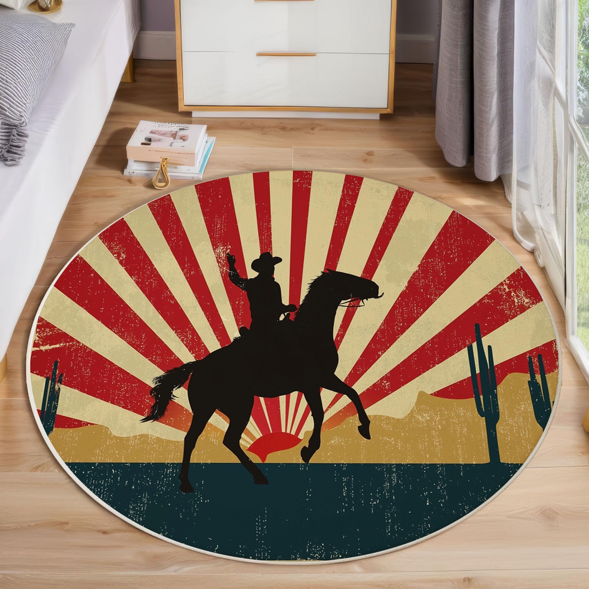 Tapis rond cowboy drapeau vintage pour sublimer un dortoir familial