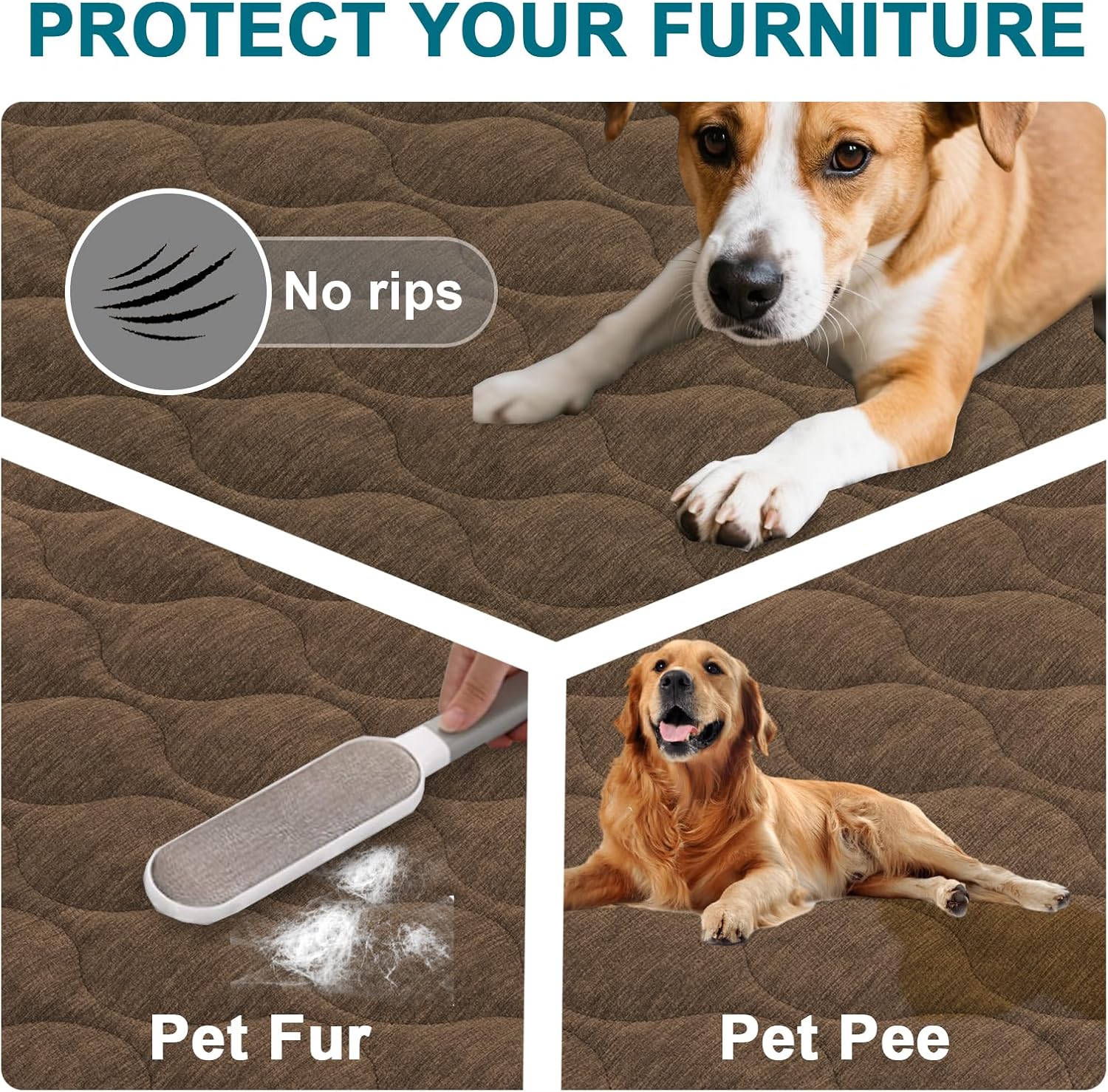 Turquoize Couch Cover for Dogs Washable Non-Slip Couch Covers for 3 Cushion Couch Sofa Pet Friendly Chenille Quilted Thick Soft Sofa Slipcover Furniture Protector Covers for Pet, 36 x 70Inch, Brown - Image 2