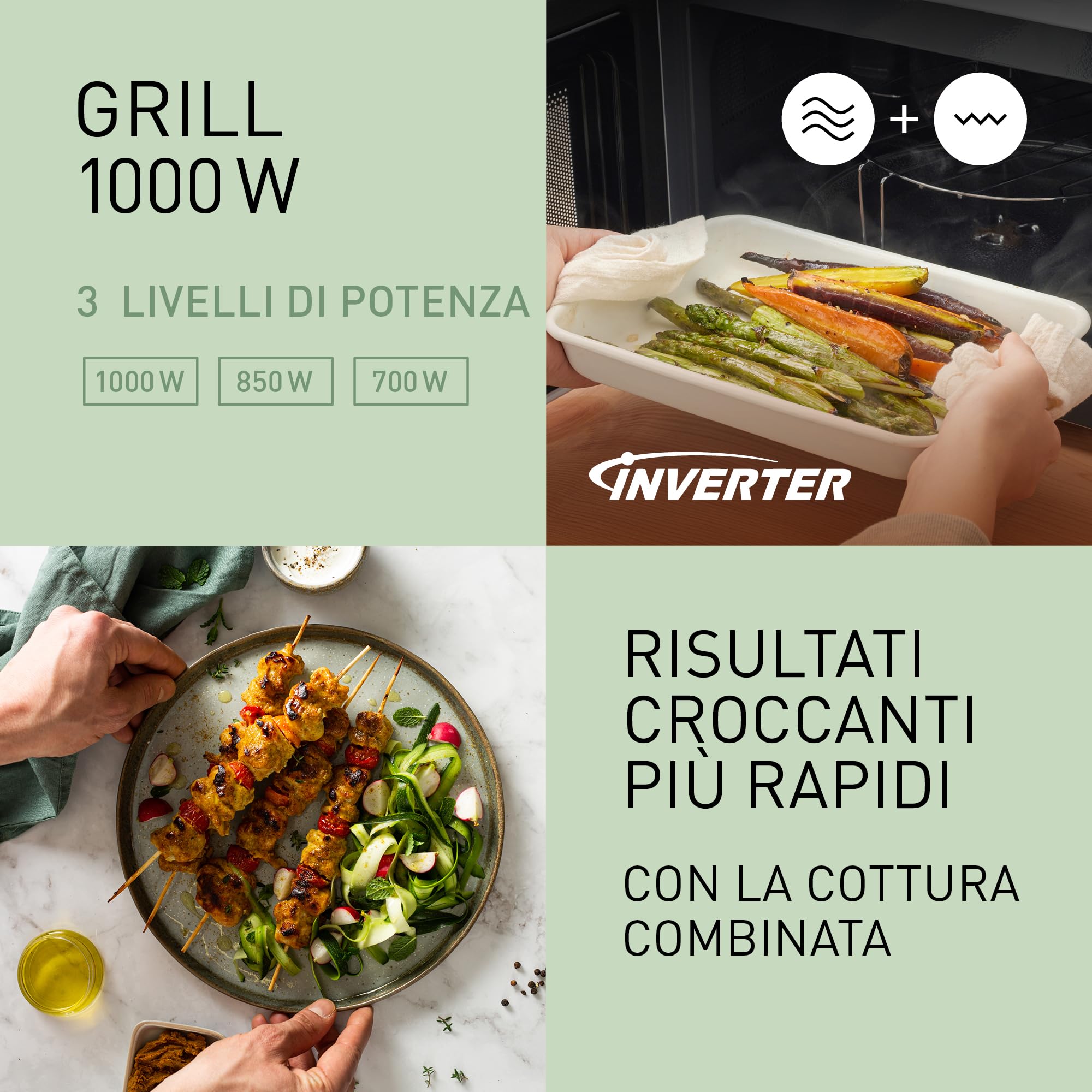 Panasonic NN-GD38QSEPG Forno a Microonde Grill 29L con Teglia Steam+, 1000W, Scongelamento Automatico, Cottura Combinata, Timer, Nero e Acciaio Inox