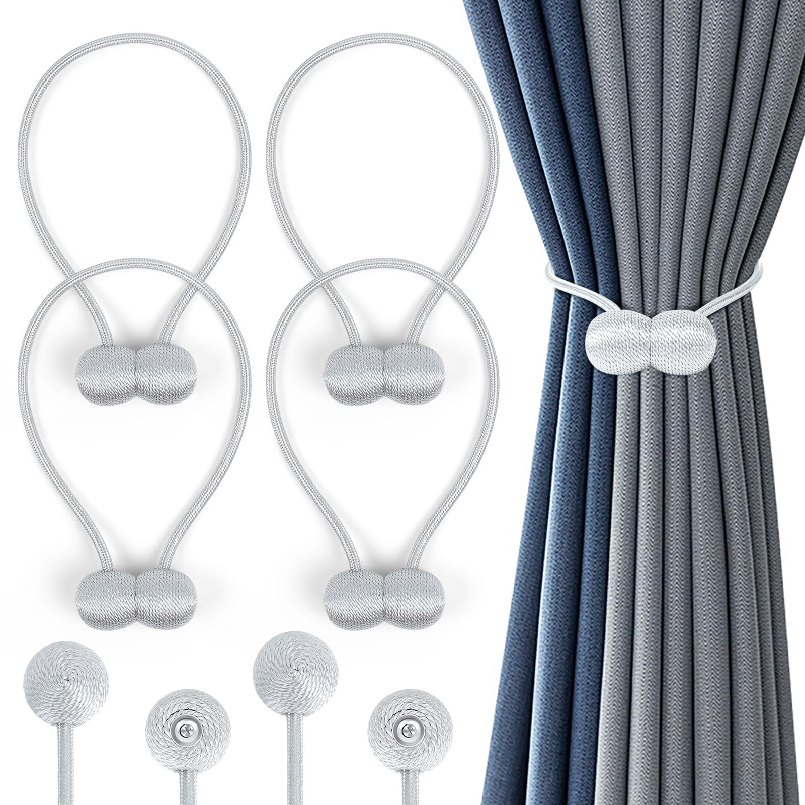 4 Pezzi Ferma Tende con Calamita, Fermatende e Raccogli Tenda Magnetico da 44cm, Fermatenda Calamita Cravatta per Tenda per Camera da Letto Soggiorno Tenda Decorazione (Nero