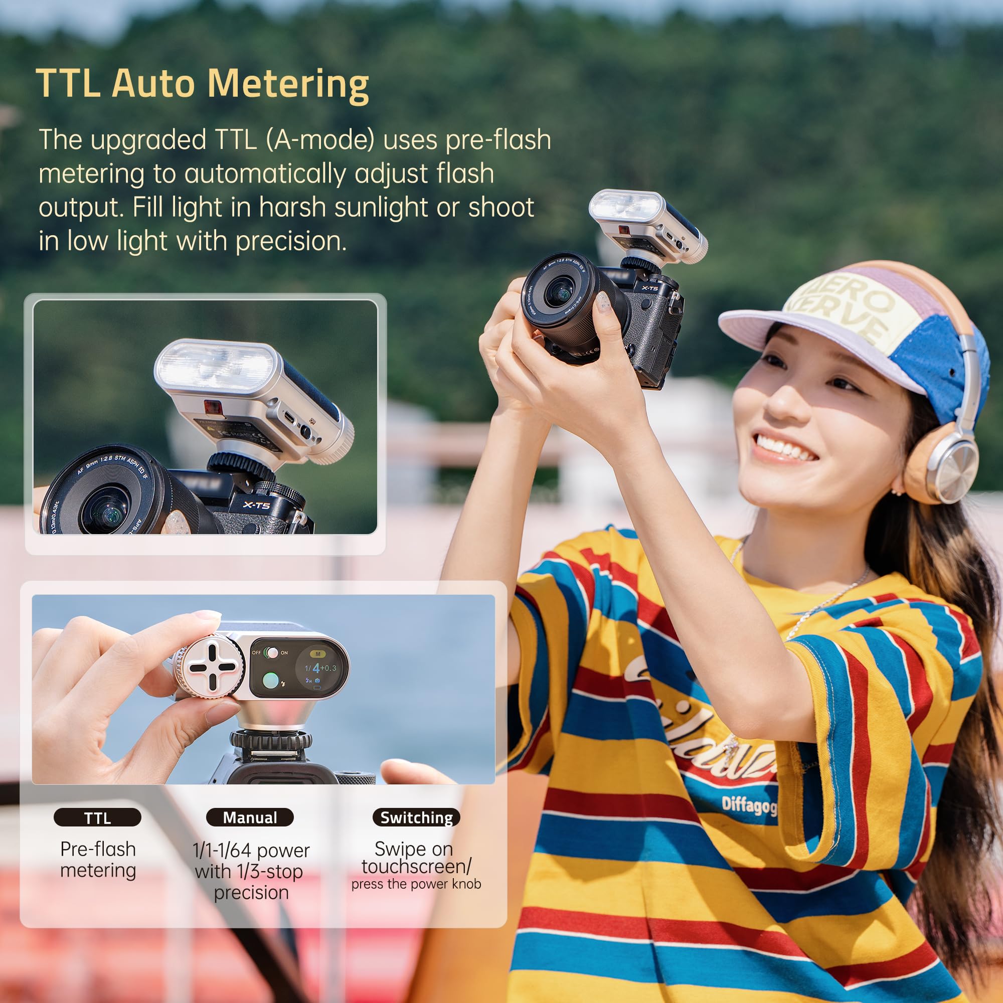 VILTROX Vintage Z1 Pro TTL Retro On-Camera Flash con Touch Display, 24Ws 1s Riciclare GN12 CCT 6000K ± 200K Mini Flash per Fotografia Portatile Illuminazione (per Nikon)