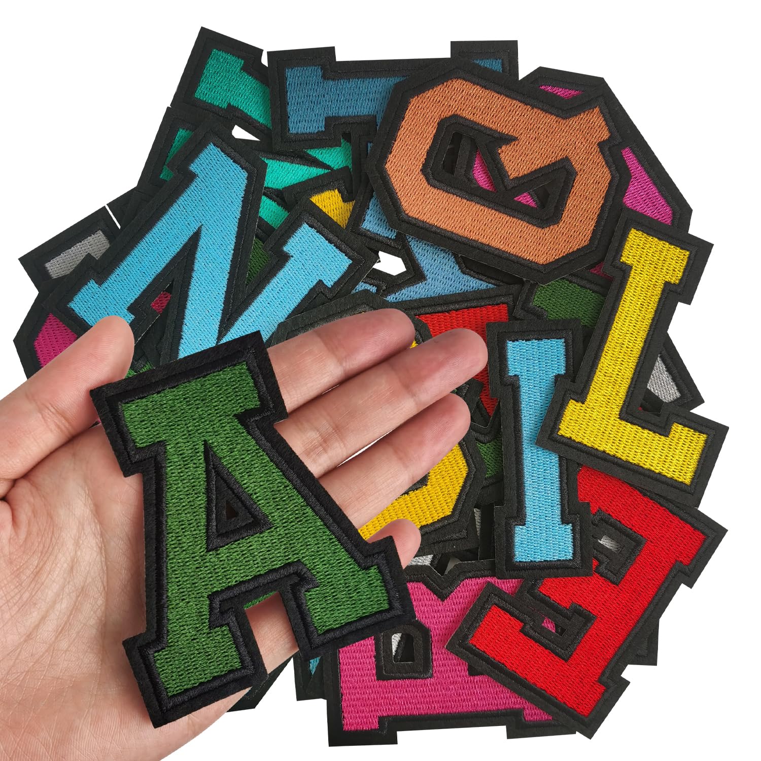 IANZE Letter Iron on Patches, Iron on Letters(A-Z) for Fabric, Full Embroidery Letters for Clothing, Hats, Dress, Jeans, T-Shirts, Backpacks, Etc(Colorful)