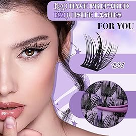 B&Q Wispy Lash Clusters Kit B31, DIY Lash Extension Kit 156PCS Eyelash Extension Kit, Soft Natural Lash Clusters 8-18MIX D Curl Lash cluster, Thin Black Band Cluster Eyelash Extensions (B31 Set)