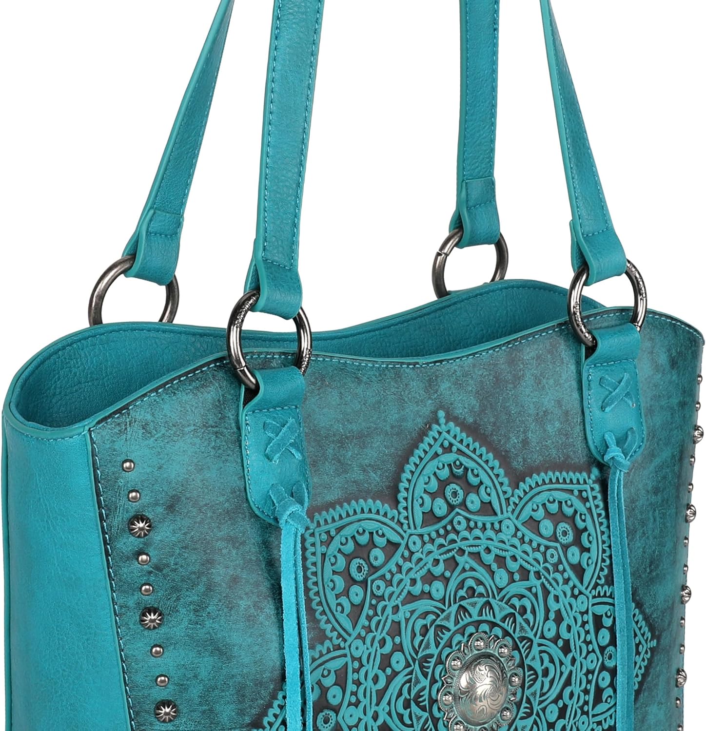 Montana West Western Tooling Tote Bag with Wallet Set for Women Vintage Studded Top Handle Shoulder Handbag - Image 4
