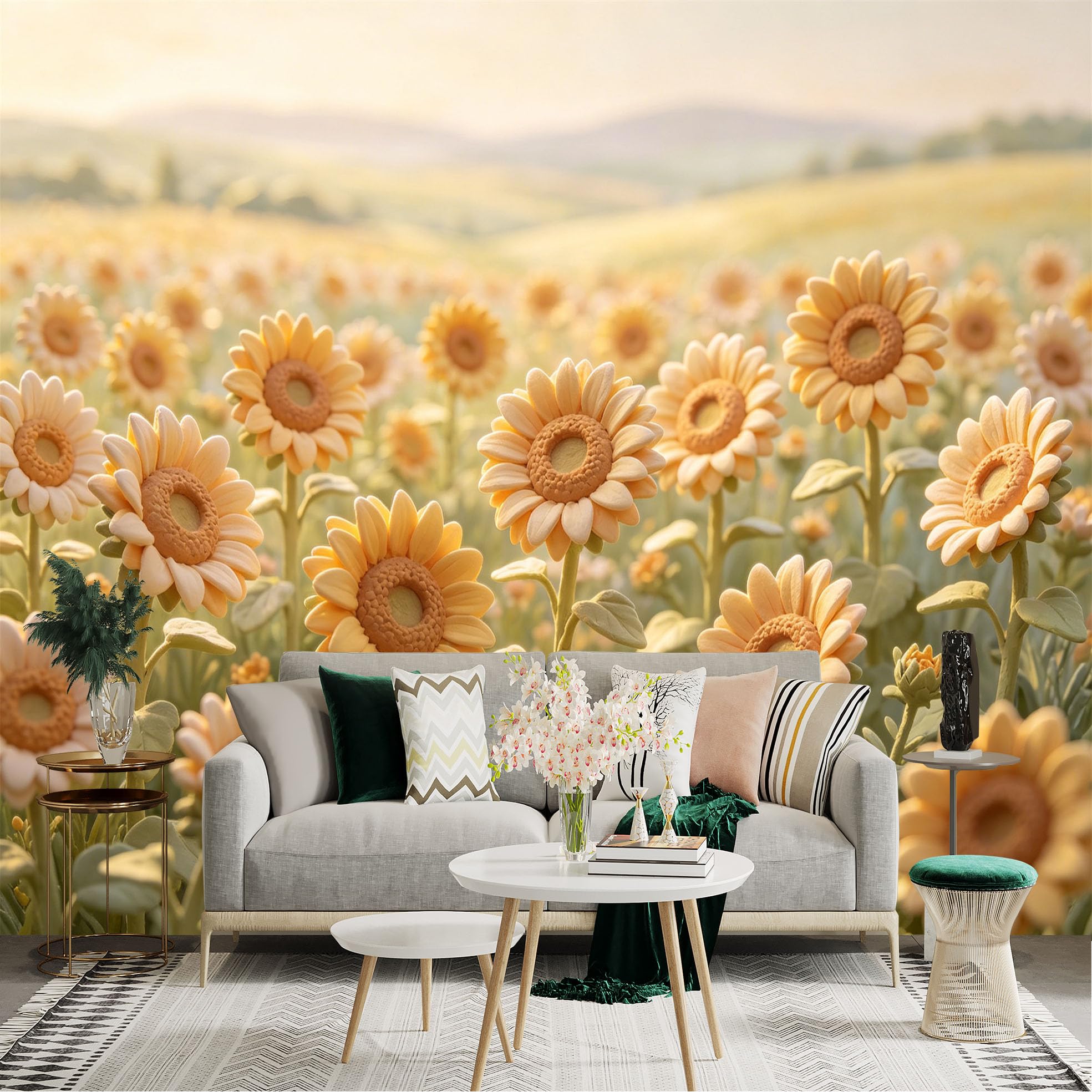 Lnzczhyre Dbh260521774 Custom Size Wall Sticker Mural， Sundrenched Sunflower Field， Golden Bloom Meadow， Warm Rustic Farmhouse Scenery， Peaceful Nature Aesthetic， For Wall Decoration， Peelandstick Wall Decals.