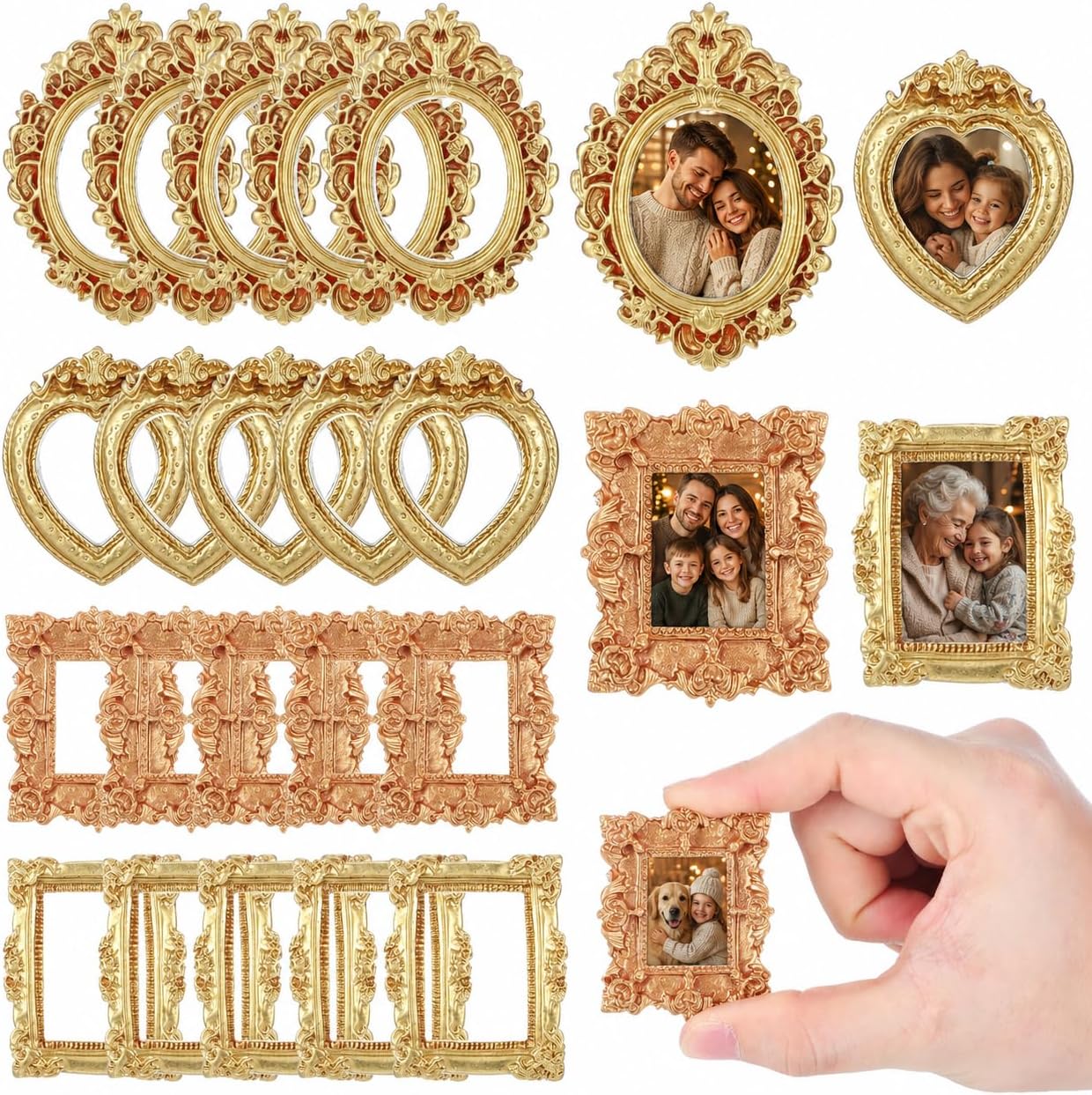 NUOBESTY 40 Pack Mini Resin Picture Frames, Gold Mixed Vintage Styles