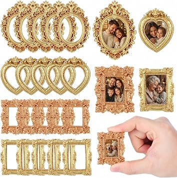 NUOBESTY 40Pcs Mini Vintage Resin Picture Frames, Small Antique Photo Frames for DIY Crafts, Jewelry Display, Photography Props, Wall Decor, Tabletop Decor Gold Mixed Styles