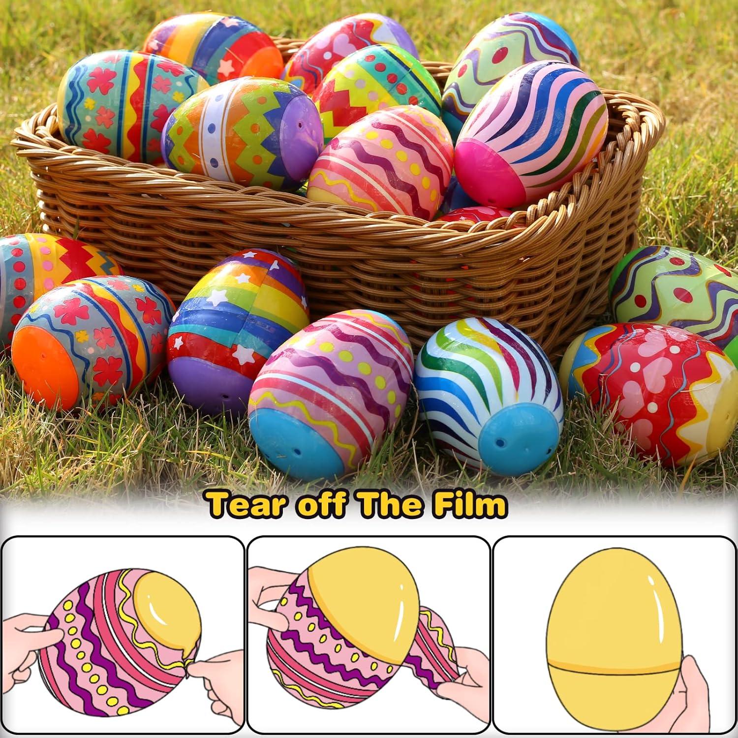 MAPIXO 24pcs Prefilled Easter Egg with Mini Animal Toy Inside, for Easter Egg Hunt, Easter Basket Filler, Filled Egg Bulk, Goody Bag Stuffers Filling Treats Party Favor Supplies for Kid