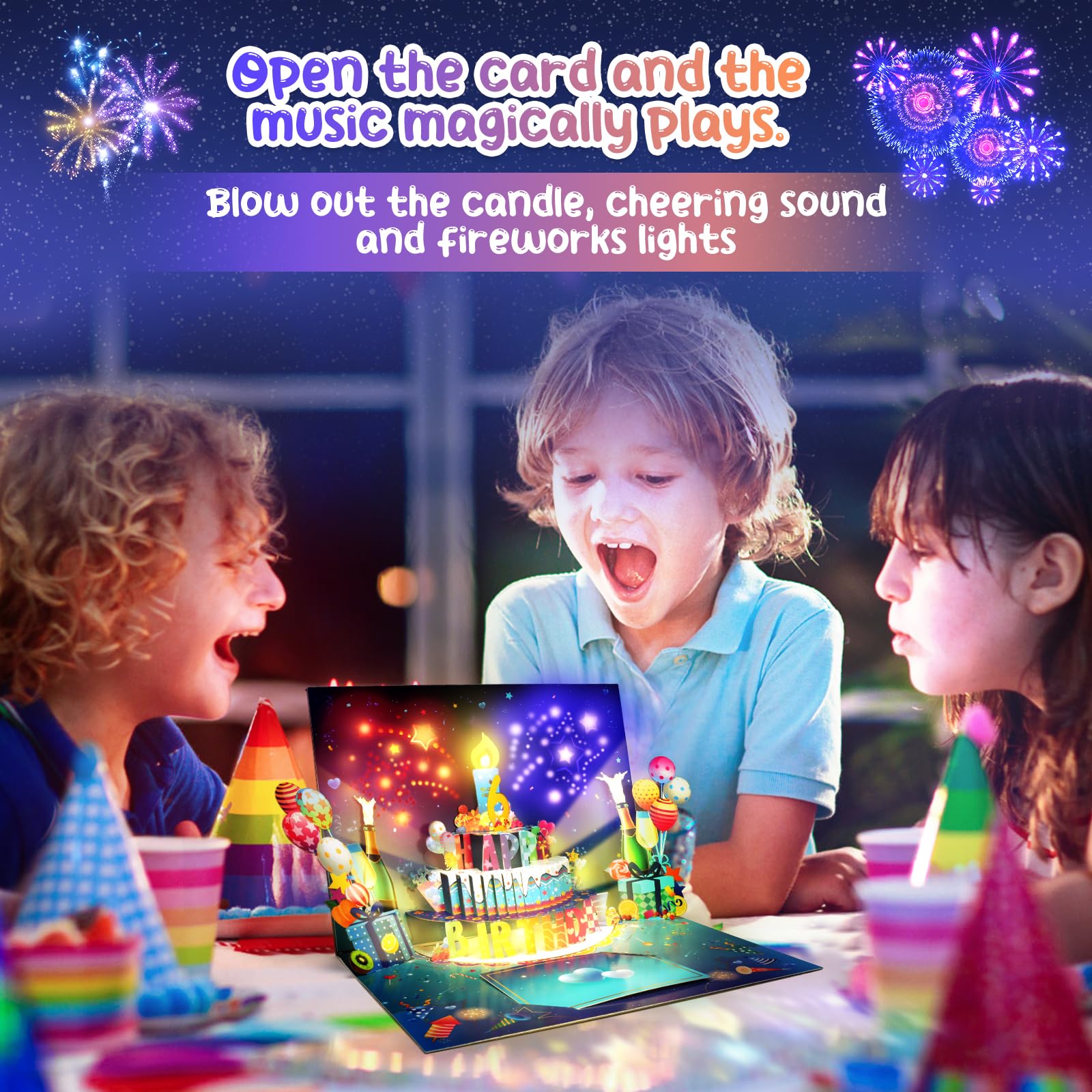 3D Musikalische Geburtstagskarte mit blasbarer LED-Lichtkerze, DIY 0-9 Zahlen, Happy Birthday Pop-Up-Karten mit bunten Feuerwerk-Lichtern, Happy Birthday Song & aufregender Jubelklang, beeindruckende