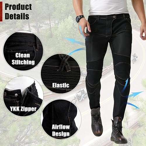 Miniatura 5 de LOMENG Pantalones de malla para motociclista, transpirables, con armadura CE2, pantalones de motociclista versátiles