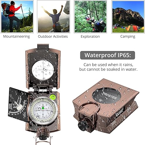 Miniatura 41 de Proster Brújula IP65 para senderismo de supervivencia, brújula de observación lensatic para navegación de camping, brújula con clínómetro y bolsa