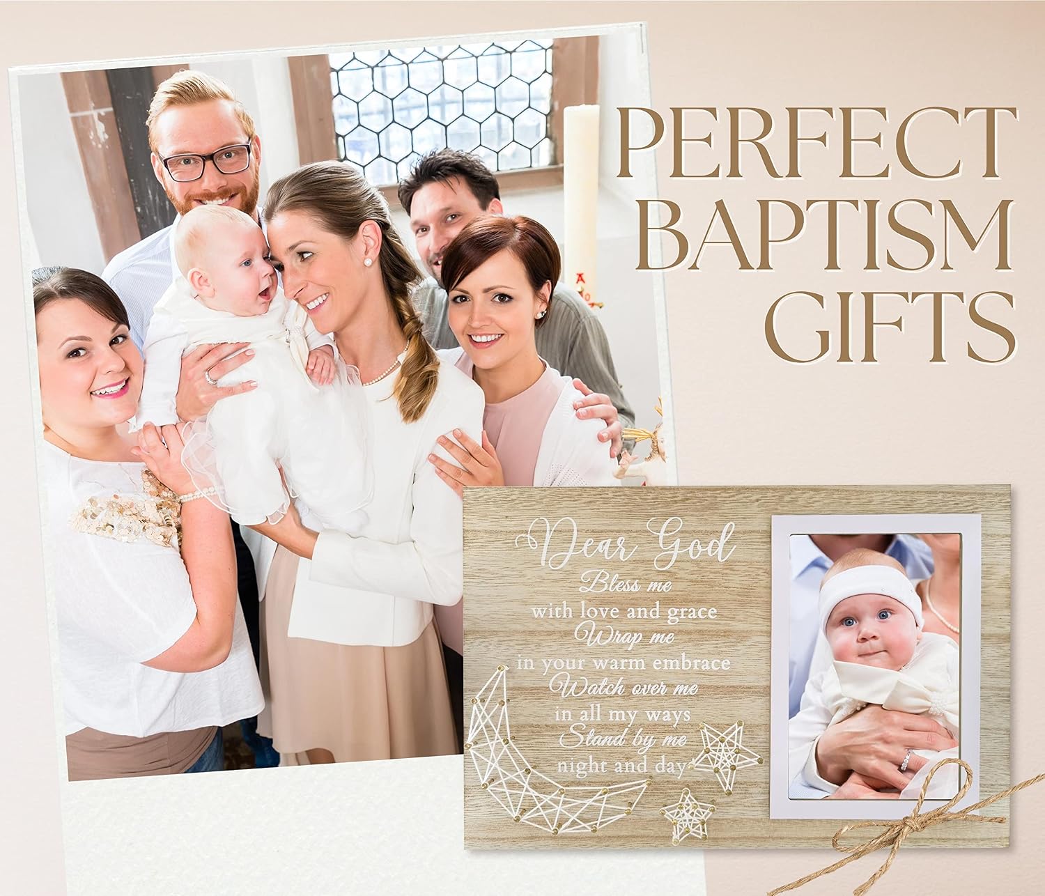 Baptism Gifts for Girls & Boys - Christening & Baby Dedication Gifts - Wooden Picture Frame, 4x6 Photo, Wall & Tabletop