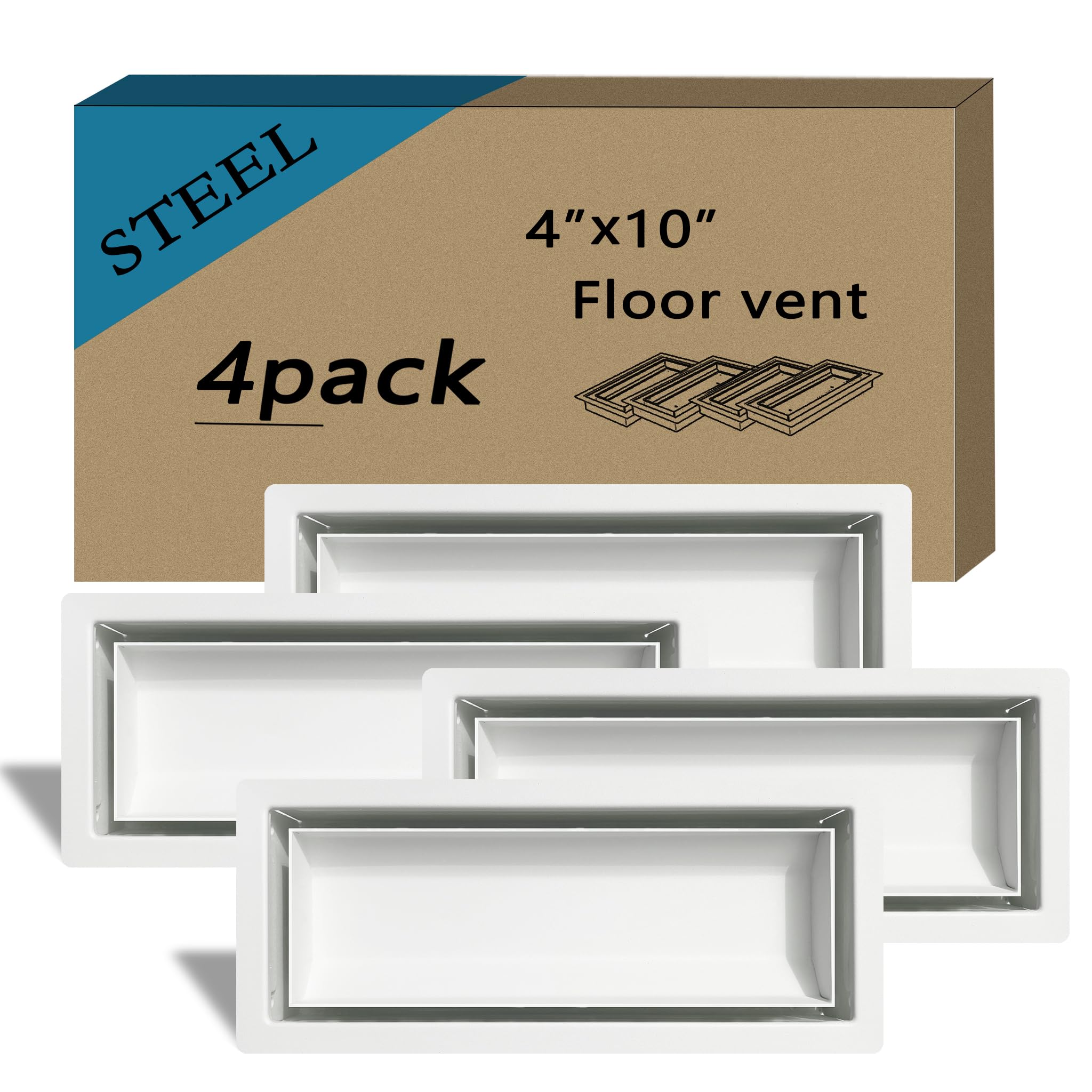 Photo 1 of Floor Vents 4x10, Heavy Duty Steel Floor Register, 50% Higher Ventilation Performance Than Others, Sleek Modern Design, Sandtex White Finish, Fits Tile Wood Inserts, Floor Vent Covers for Home Floor