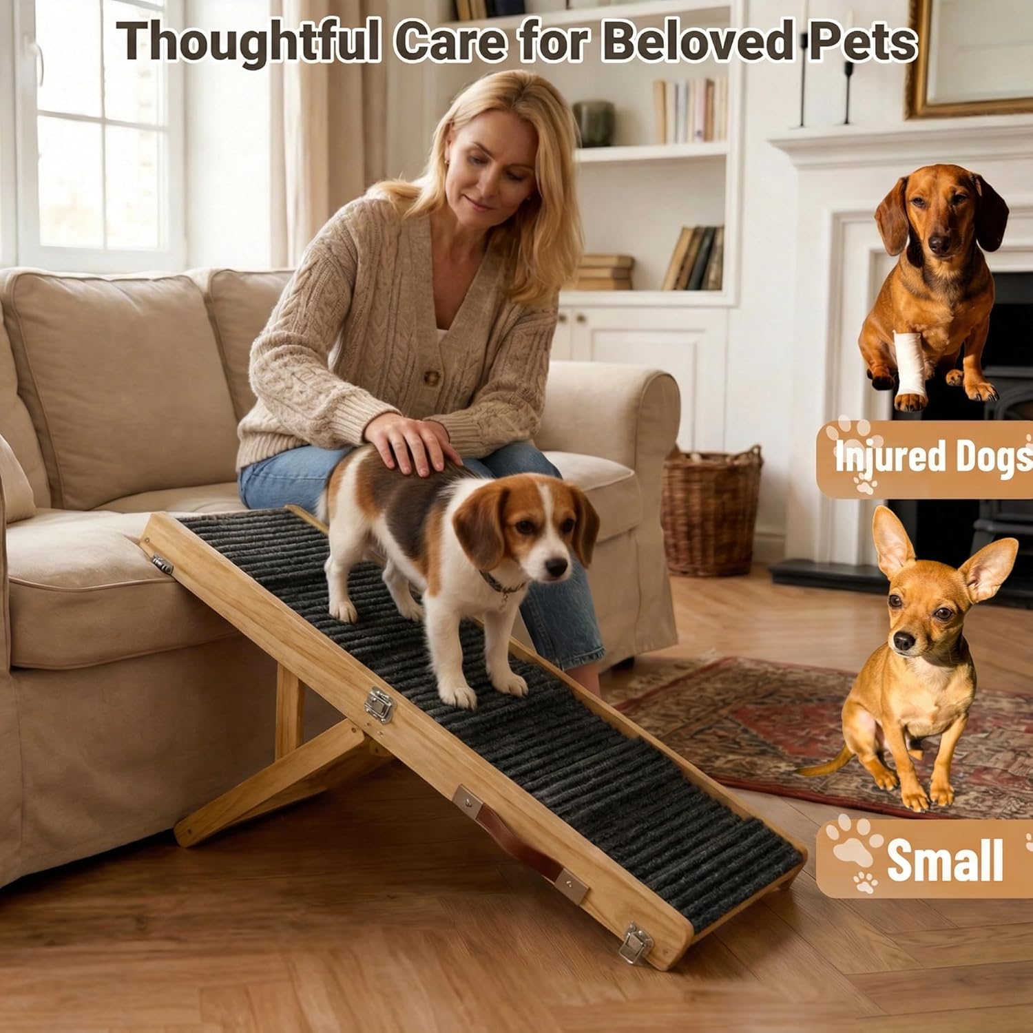 Dog Ramp for Couch & Bed for Small Dogs, Foldable Small Dog Ramps for Sofa - 31.5" LX12 W, 4 Adjustable Height, Portable, Stable, Non-Slip, Carry Handle, Walnut