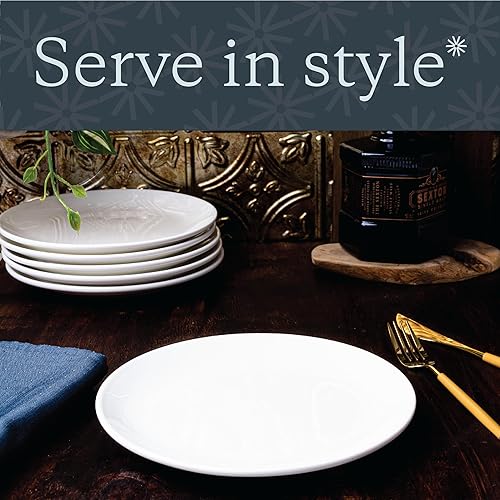 Miniatura 9 de Vikko Plato de ensalada, juego de 6 platos blancos, porcelana fina, platos de ensalada apilables de 8 pulgadas, apto para lavavajillas