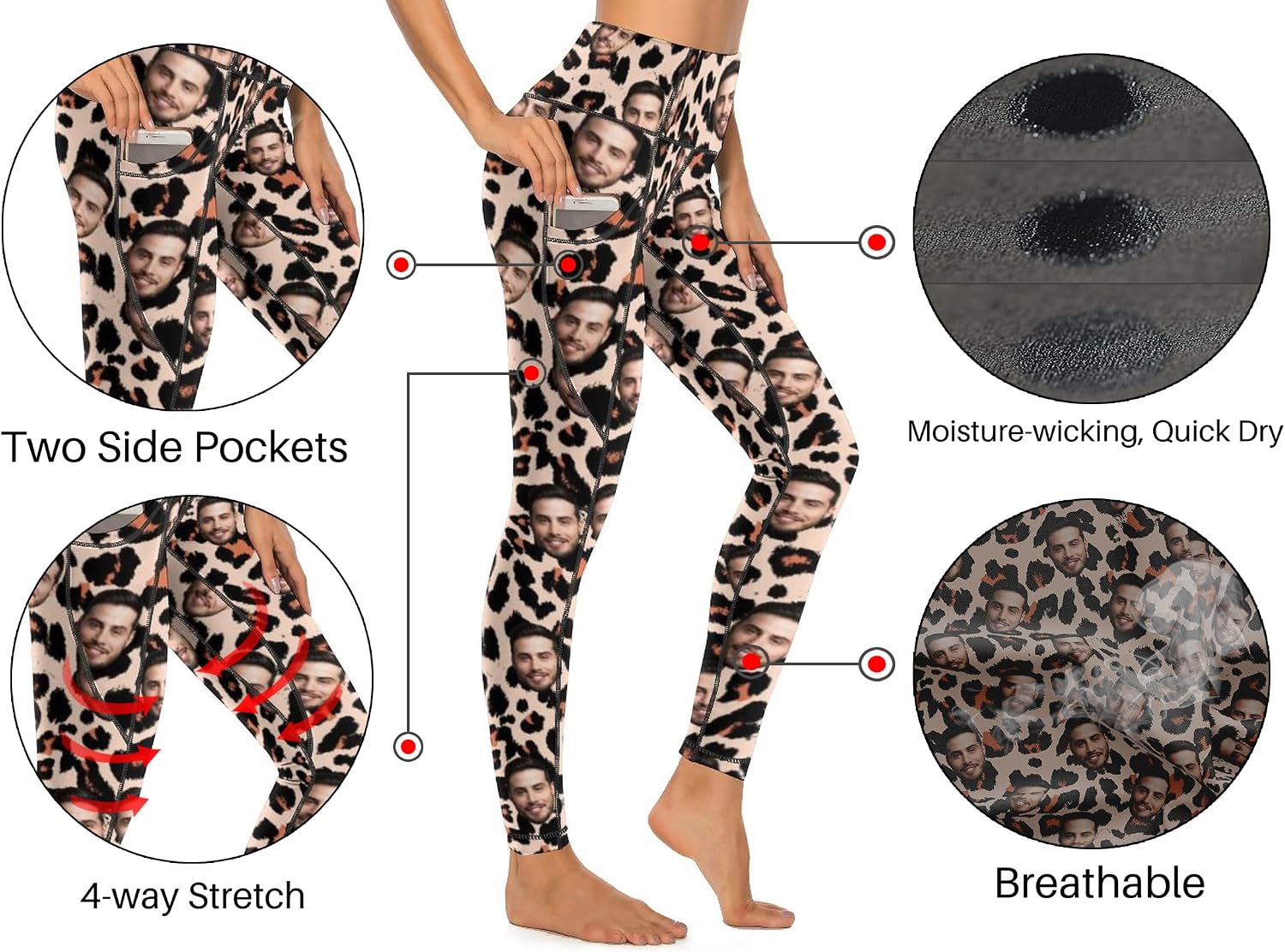 Custom Face Leggings with Pockets for Women Workout Personalized Yoga Pants with Your Picture Funny Design Your Own Legging