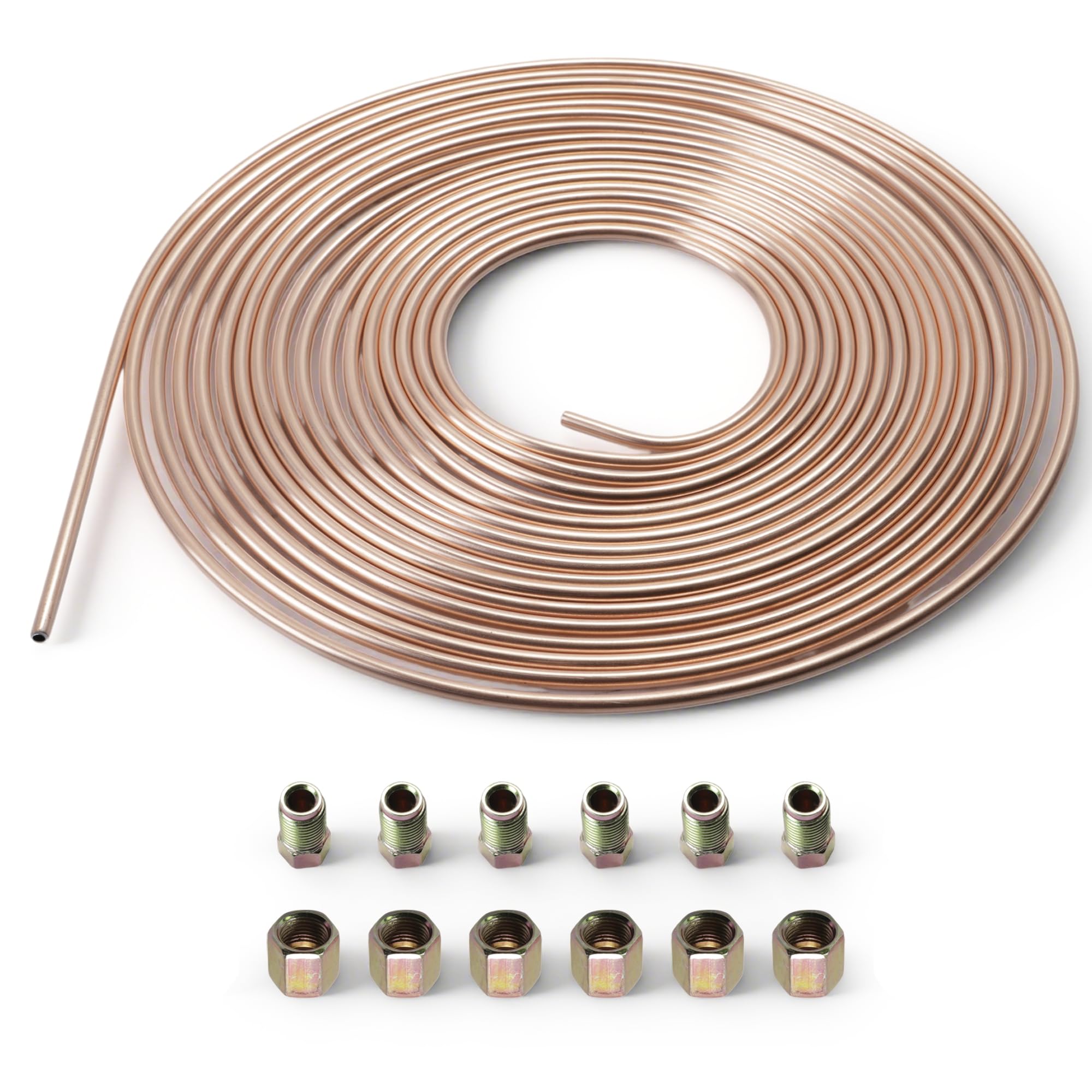 Brake Pipe copper coated steel Tubing 25Ft. of 3/16" Automotive Replacement Brake Lines Kit with 6 Nuts Fittings
