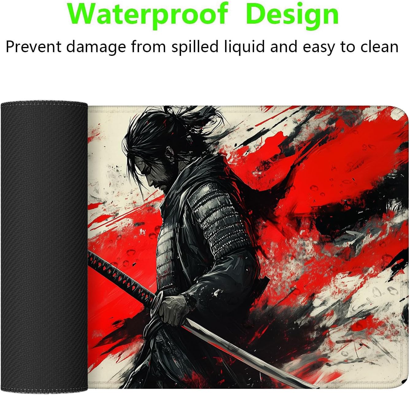 Japanese Samurai Desk Pad Mouse Pad Black Armor Red Katana XL Mouse Pad Large Mousepad Extended Laptop Keyboard Mat Gaming Desk Pad Mouse Mat 31.5"x11.8" Office Computer Keyboard Laptop Home - Image 2