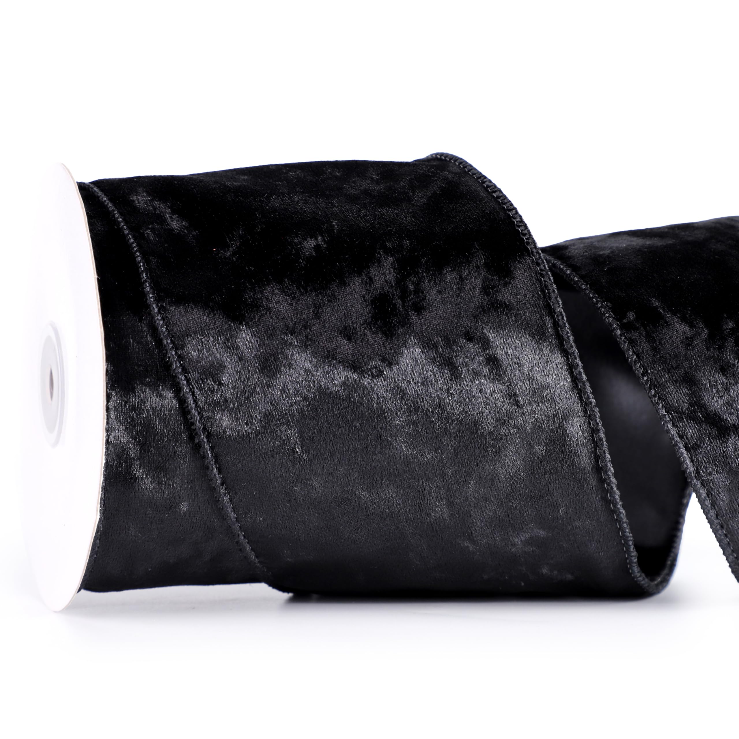 MAYREEL 4 Inch Black Crushed Velvet Ribbon Wired Extra Wide for Christmas Decorations Gift Wrapping Wreaths Tree Toppers 10 Yards