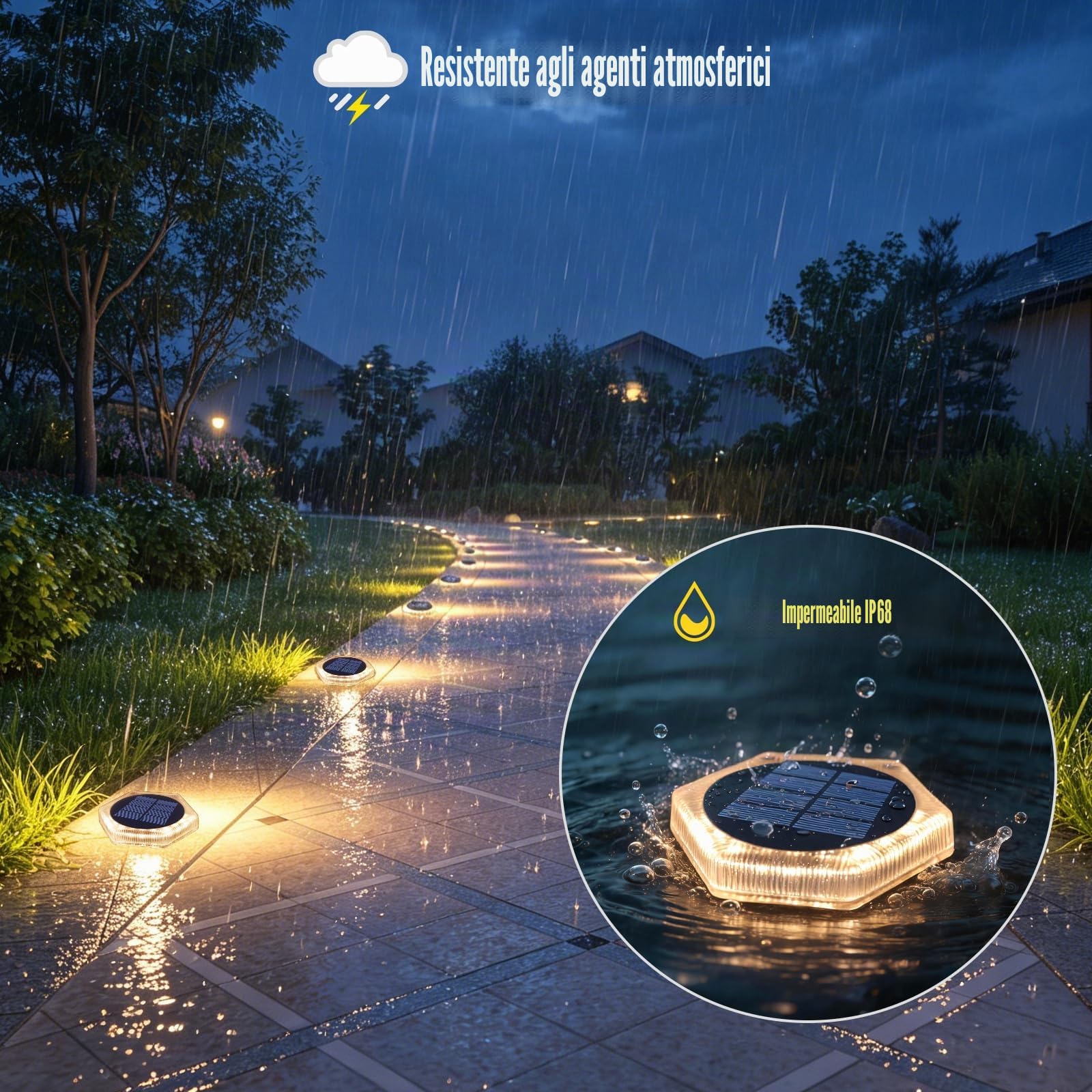 YiLaie Segnapasso 20 Leds Esterno Solare, 10cm Luci Esagonali da Giardino con Adesivo Luce 360°, Faretti Solari a Pavimento IP68 Calpestabili per Viale, Camminamento, Scale, Bianco Caldo (6 Pezzi)