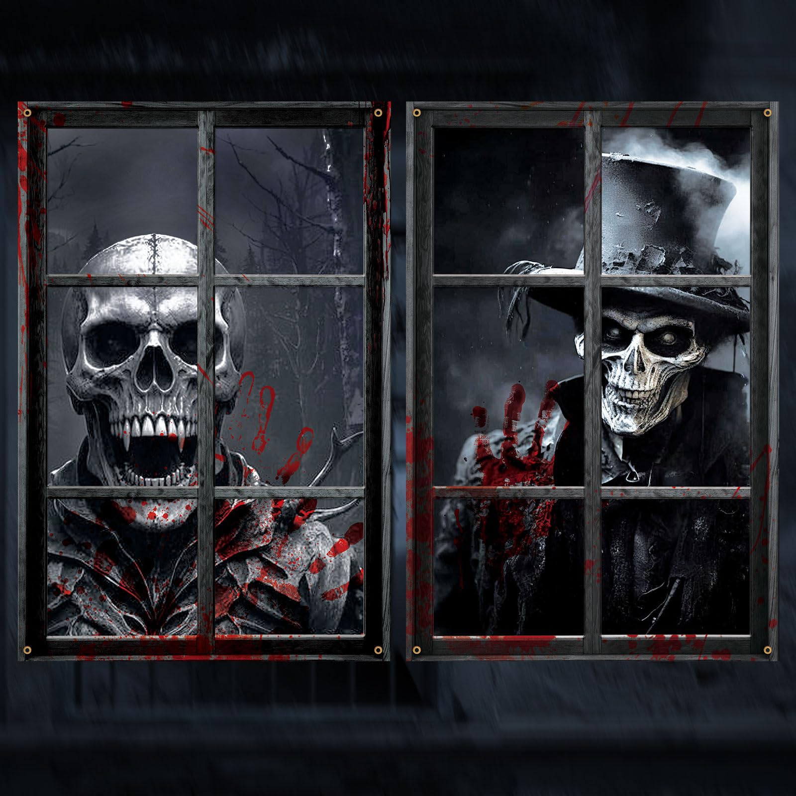 Qylazune Green 2Pcs Halloween Curtain Decorations Scary Horror Skull Window 120X80cm