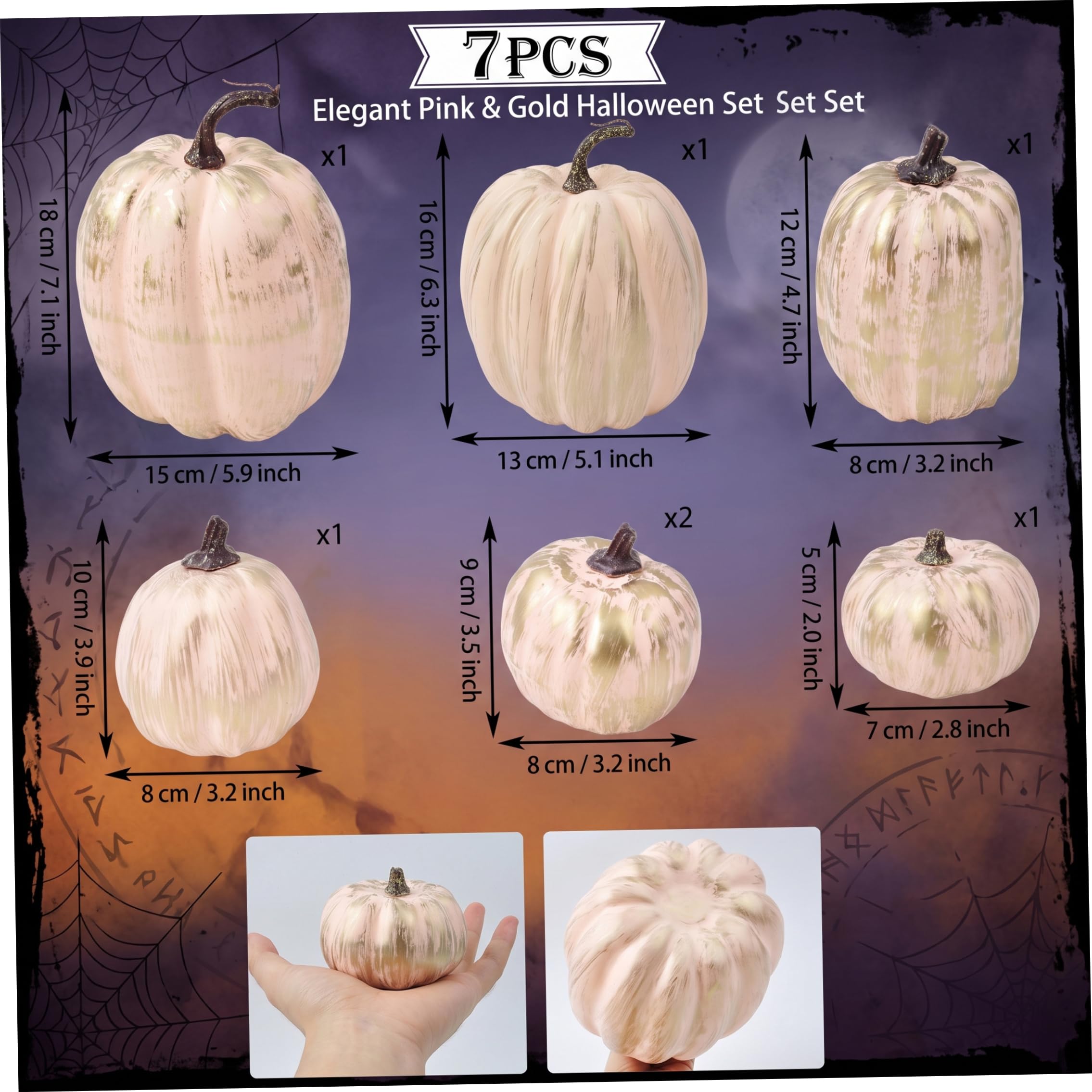 Decorazioni con zucca di Halloween: zucche artificiali in 7 misure assortite 3