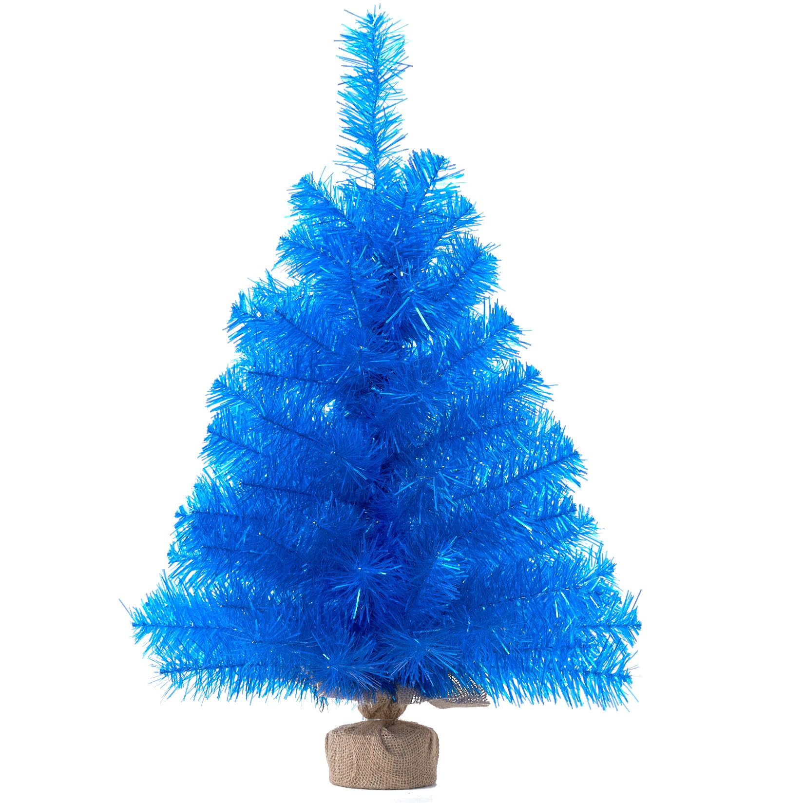 Blue Christmas Tree 2ft Tinsel Artificial Small Mini Xmas Pine Trees Decorations Tabletop Centerpiece Mantel Home Decor
