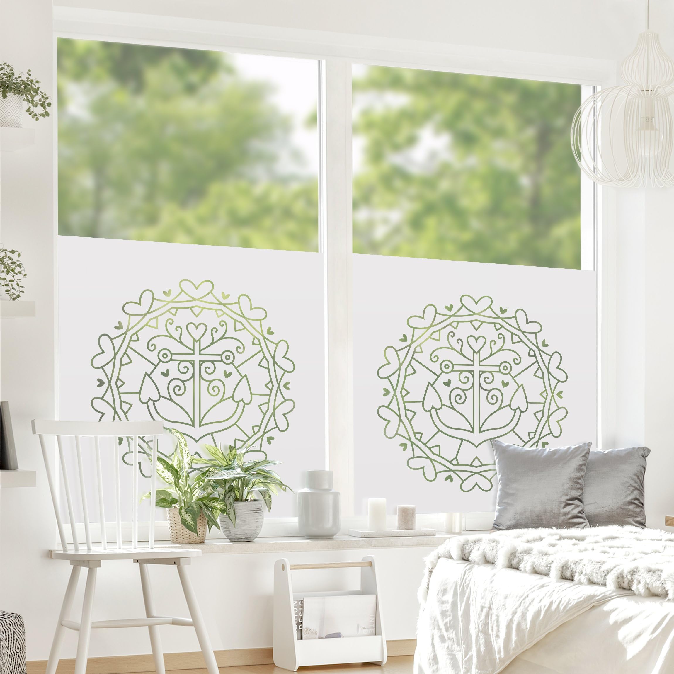 Fensterfolie statisch haftend Spirituell Sichtschutz Milchglas - Made in Germany - Mandala Modern Blickdicht Scheibe Innen Schlafzimmer Wohnzimmer Küche Glas 1694 (60x60cm)