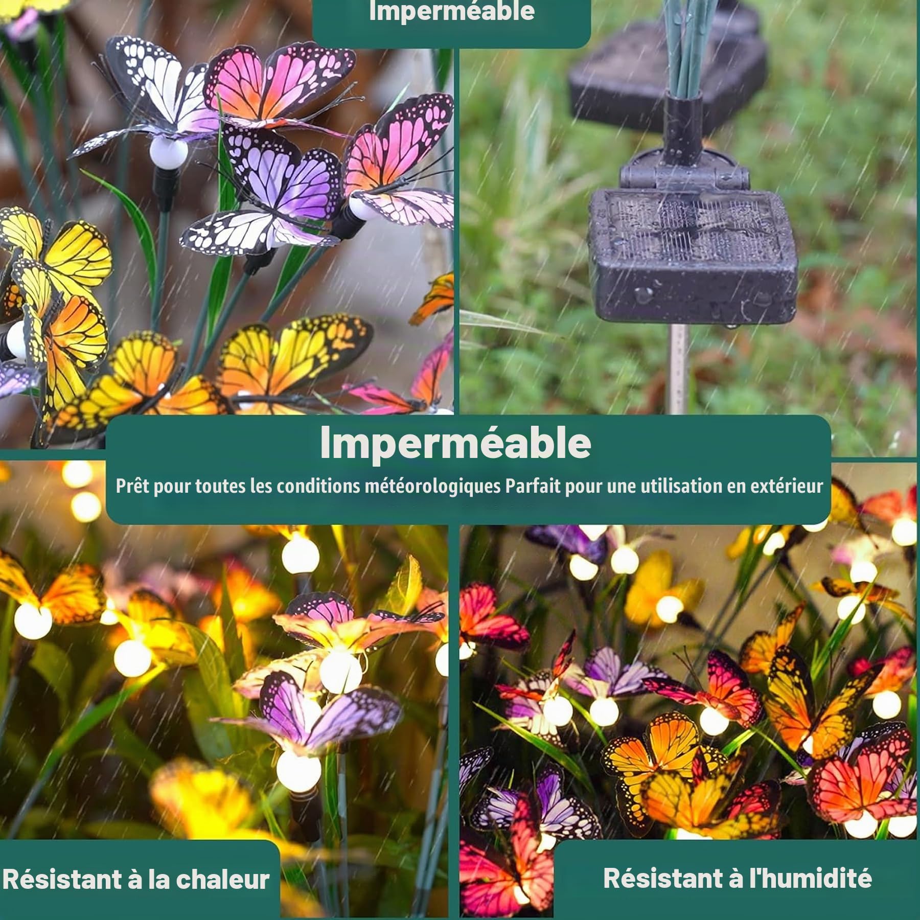 VEEKAY Lumière Solaire Jardin,4 Pièces 24LED Papillon Lampe Solaire Extérieure,IP65 Étanche,Lumières Solaires Lucioles,pour Jardin, Passage, Anniversaire, Décoration de Fête,Solar Firefly Light