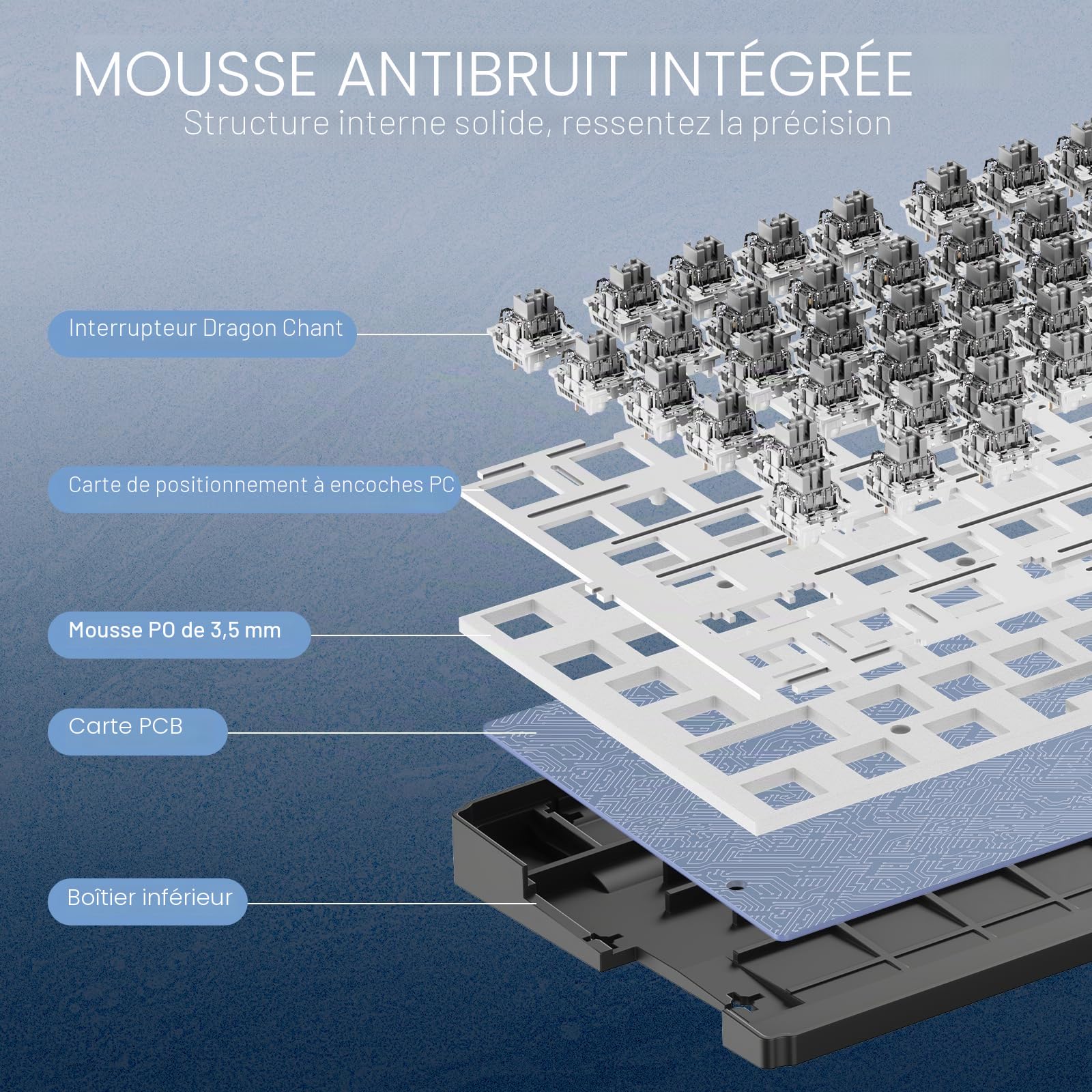 Redragon K668 Clavier Mecanique Filaire Gasket 108 Touches Hot Swap RVB | Clavier mecanique filaire Gasket 108 touches 4 raccourcis hot swap mousse touches couleurs disposition US
