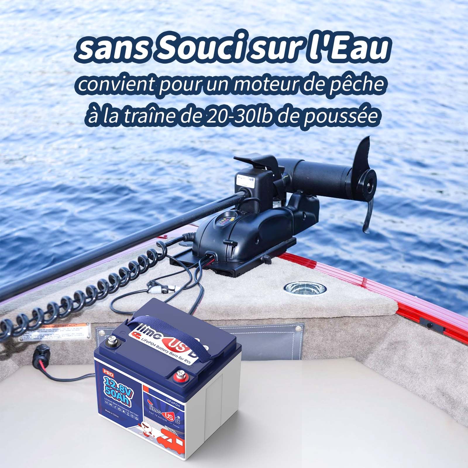 Timeusb Batterie Lithium 12V 50Ah avec 50A BMS pour Camping-Cars Bateaux