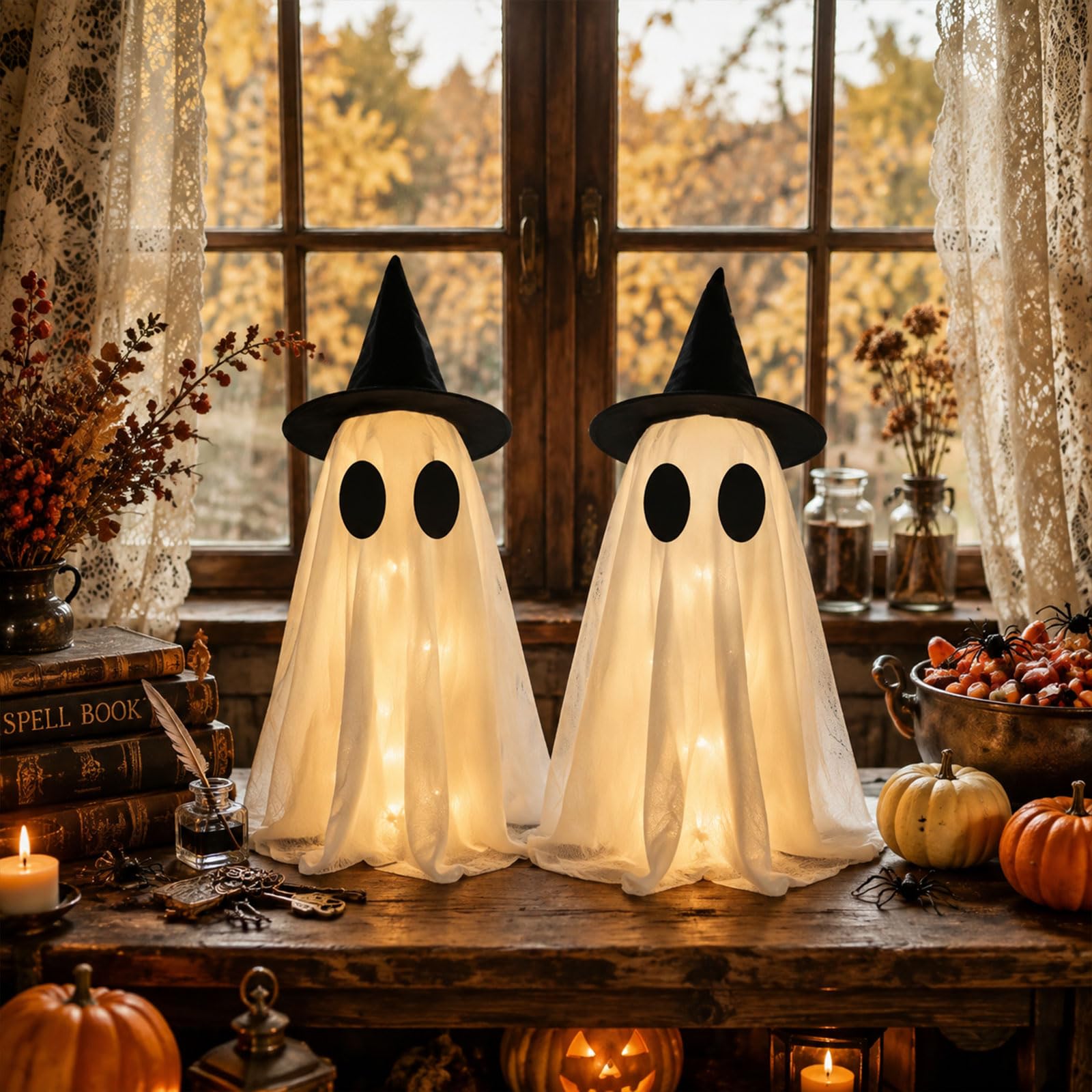 NELIANGIA 2 Pcs Halloween Ghost Lights