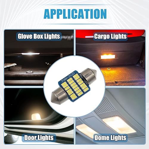 Miniatura 2 de Festoon Luz LED 1.220 in 3014 Bombilla LED Interior Domo Mapa Puerta Lámpara Cortesía Luces 6000K Blanco (juego de 4)