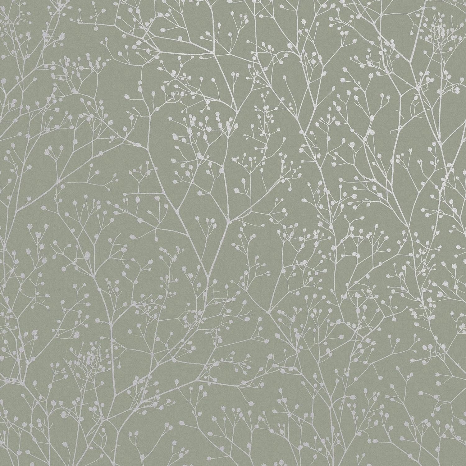 Gypsophila Spring Green and Silver Removable Wallpaper