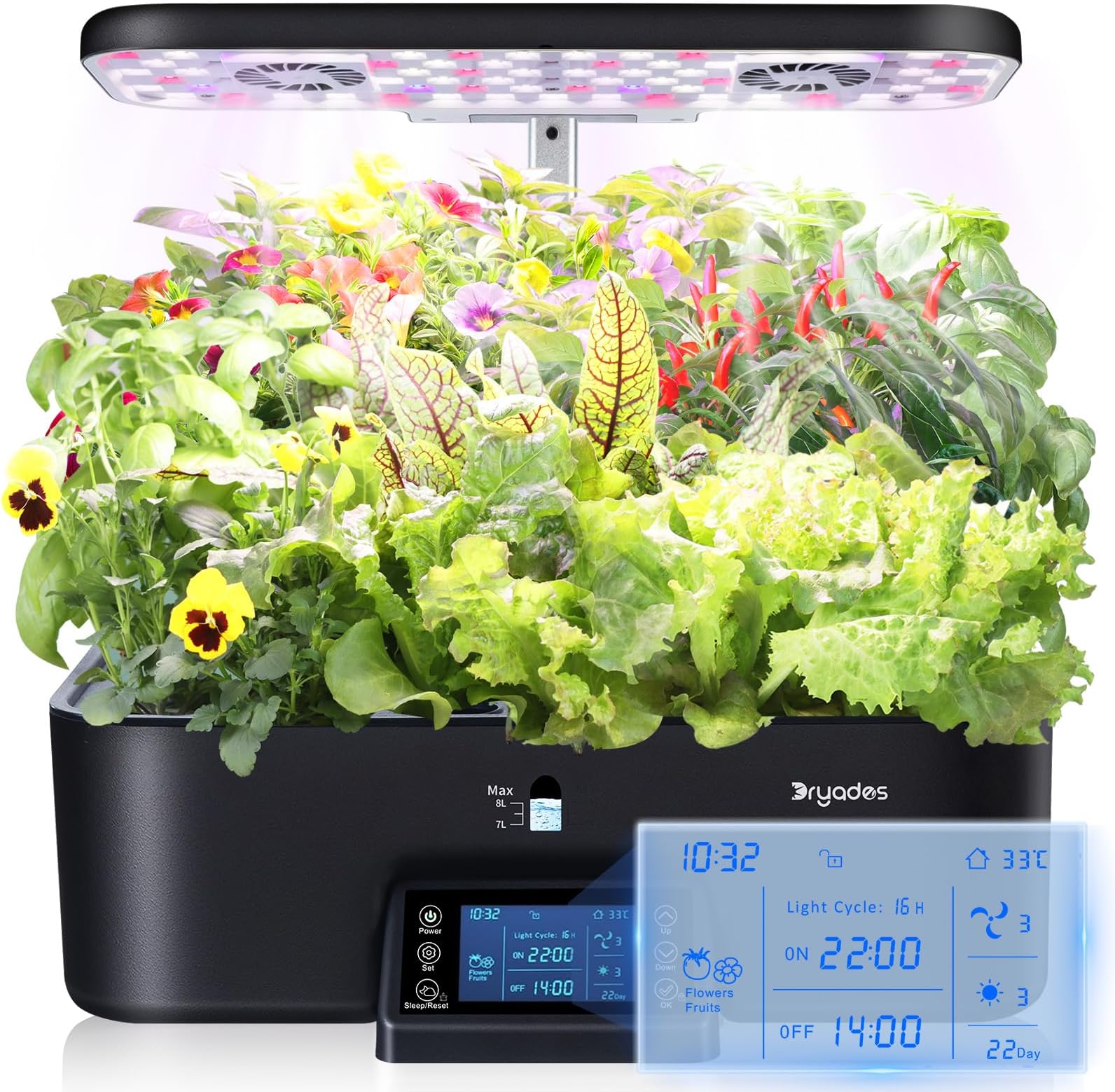 17-Pods Hydroponic Growing System with Dual Fans 24W Full-Spectrum Grow Light & Smart Control Panel for Indoor Gardening for Vegetables Herbs