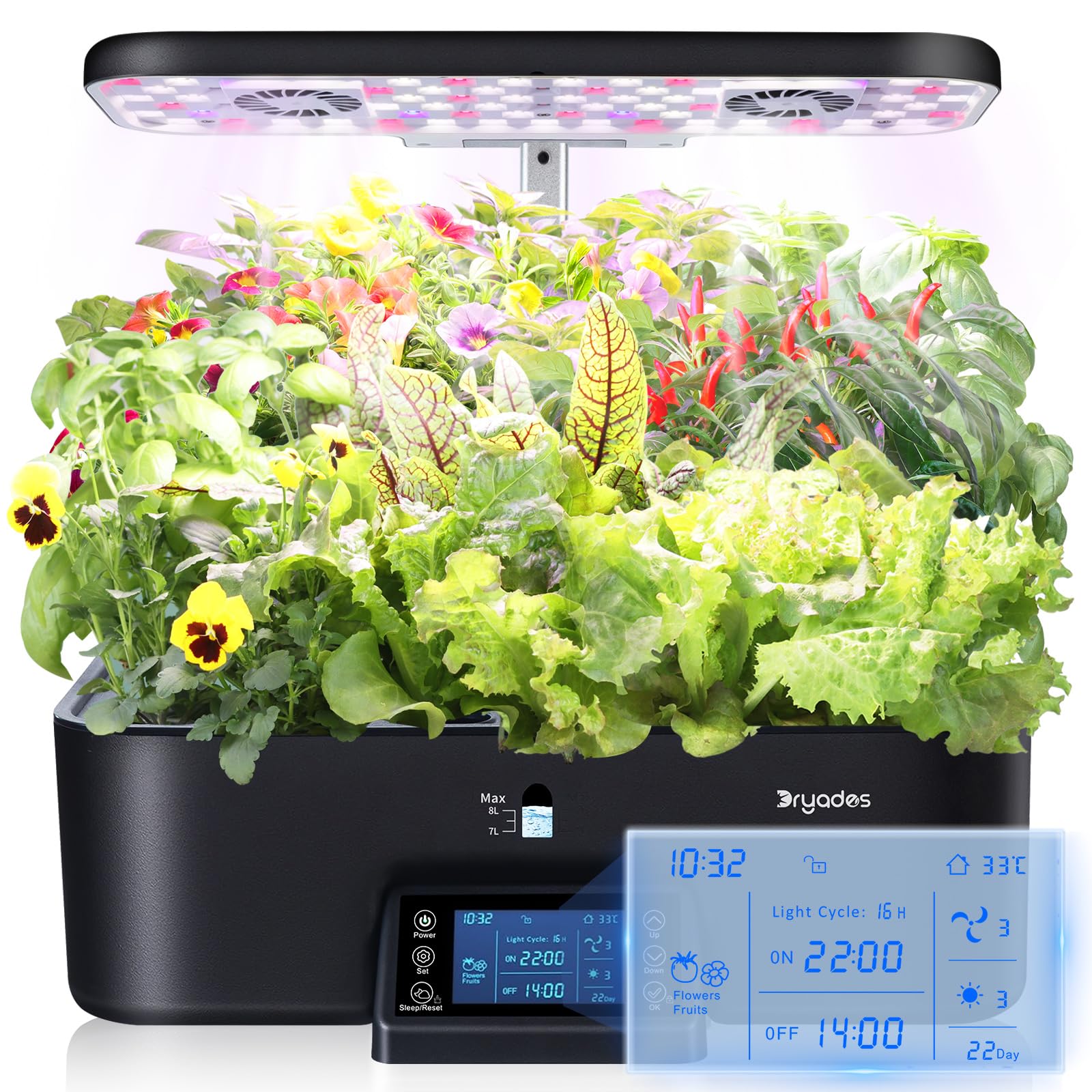 17 Pods Indoor Hydroponics Growing System Kit with Smart Lighting Schedule Settings, Herb Garden Planter with Full Spectrum Grow Light - BLACK