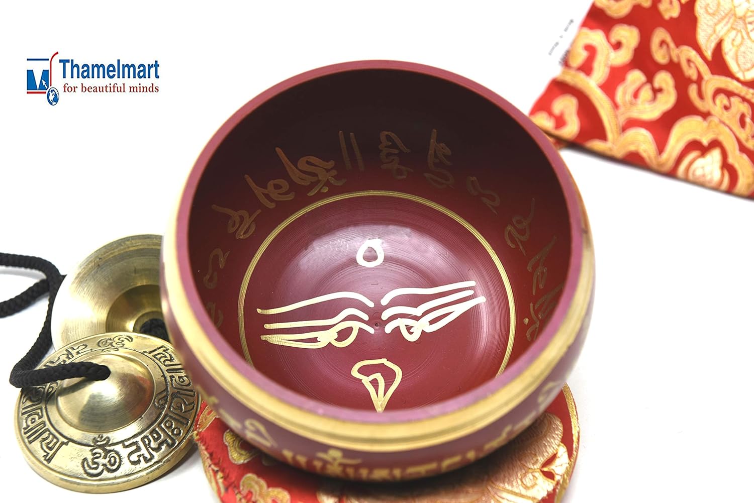 5" Tibetan Meditation Yoga Singing Bowl Set with free Om Tingsha cymbals,wooden Mallet Silk Cushion and Carry bag from Nepal, Singing bowls.