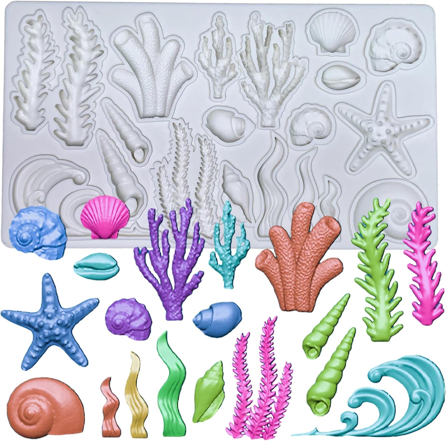 Marine Theme,Seashell,Coral Starfish,Seaweed,Seawave,Fondant,Sugar Craft,Cake Decorating,Cupcake Topper,Molds, Epoxy Resin Silicone,Baking DIY,Craft,Soap,Polymer Clay,Plaster