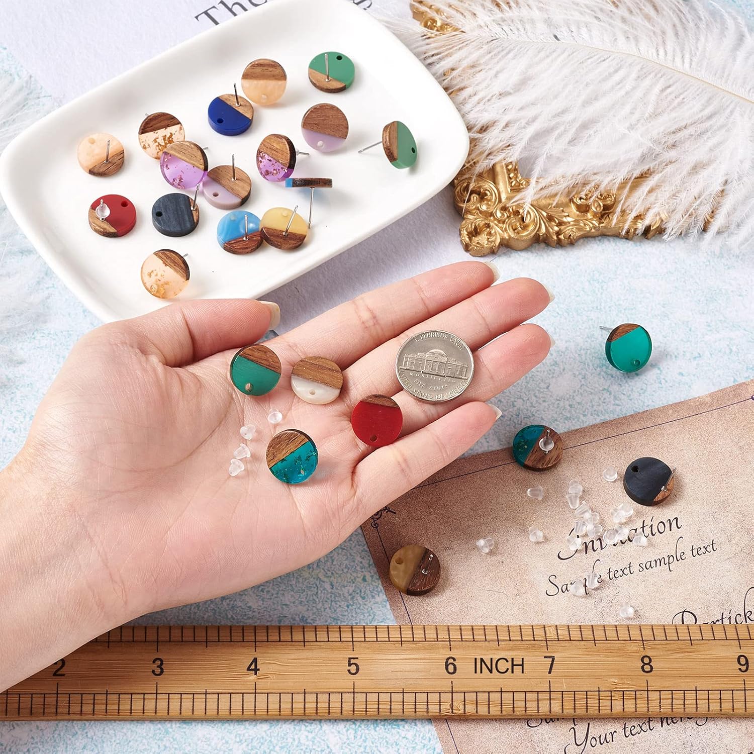 FASHEWELRY 15 Pairs Resin Wood Earrings Posts Flat Round Wooden Earring Blanks Stud Wooden Earring Pin Studs with Earring Back for Dangle Earring Jewelry Making : Clothing, Shoes & Jewelry