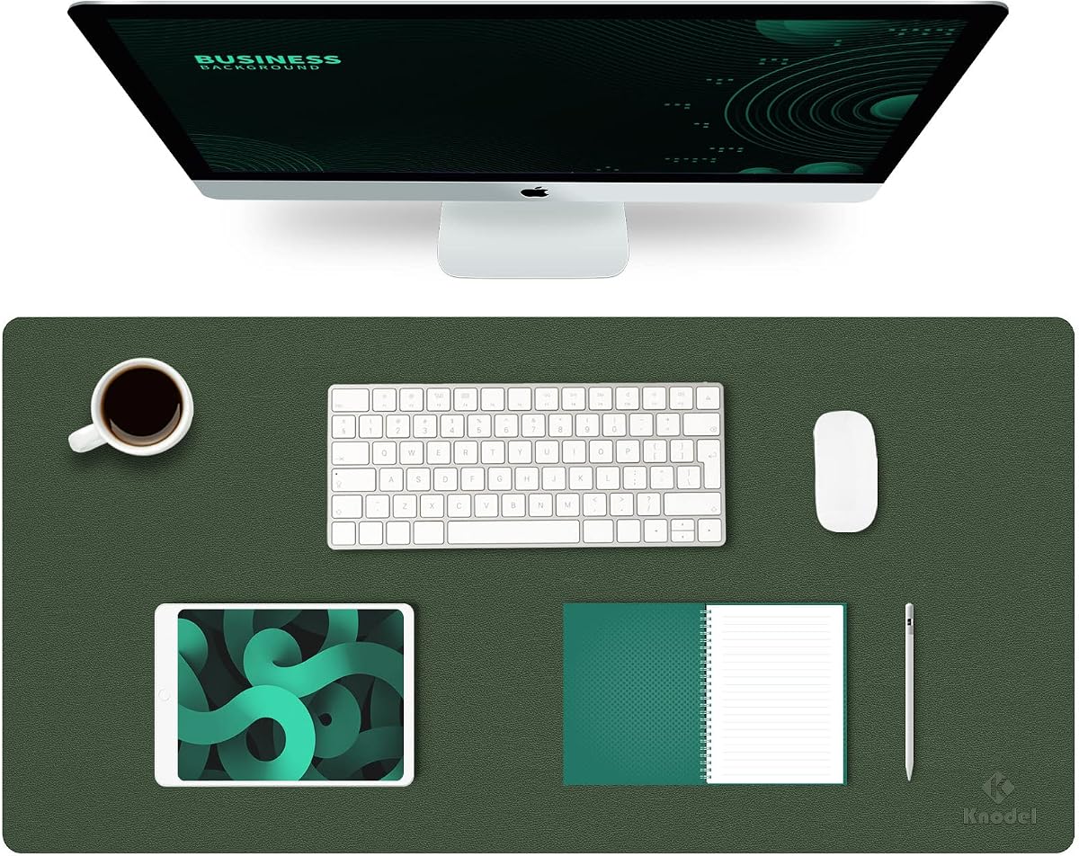 K KNODEL Large Office Desk Mat, Leather Mouse Pad (31.5"x15.7", Dark Green)