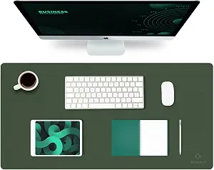 K KNODEL Large Office Desk Mat, Leather Mouse Pad (31.5"x15.7", Dark Green)
