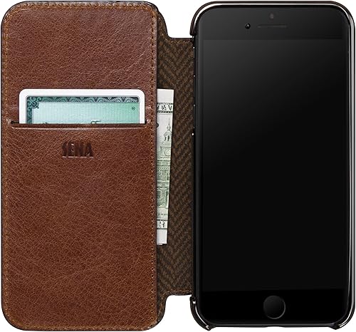 Miniatura 4 de Sena Cartera Ultra Delgada Libro De Billetera De Cuero Más Delgada Funda De Libro Para iPhone 6, 7, 8 - Cognac