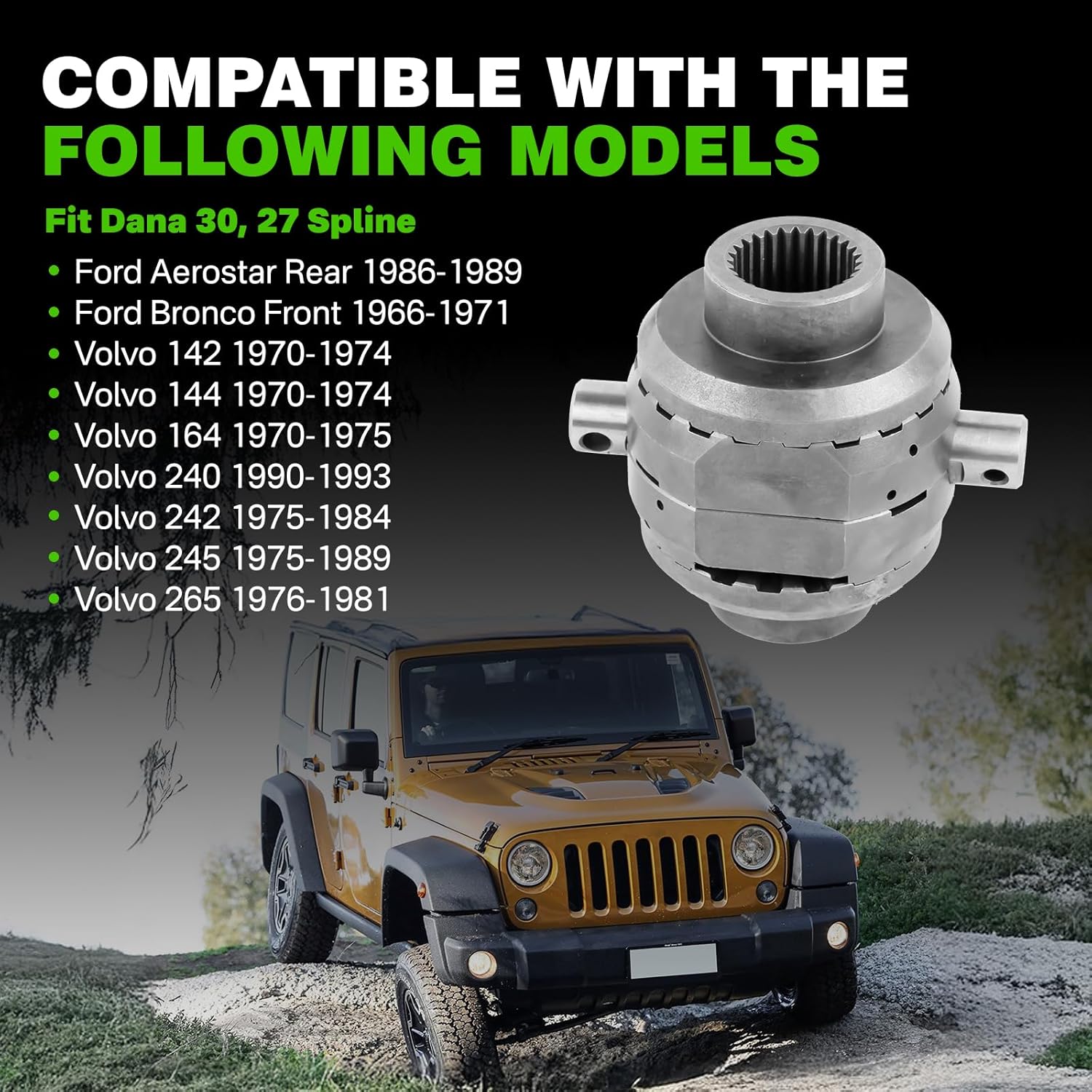 Front Differential Locker Compatible with 2011-2017 Jeep Wrangler, Cherokee, Ford & Volvo w/Dana 30 27 Spline Replaces SLD3027 & SLD30-27