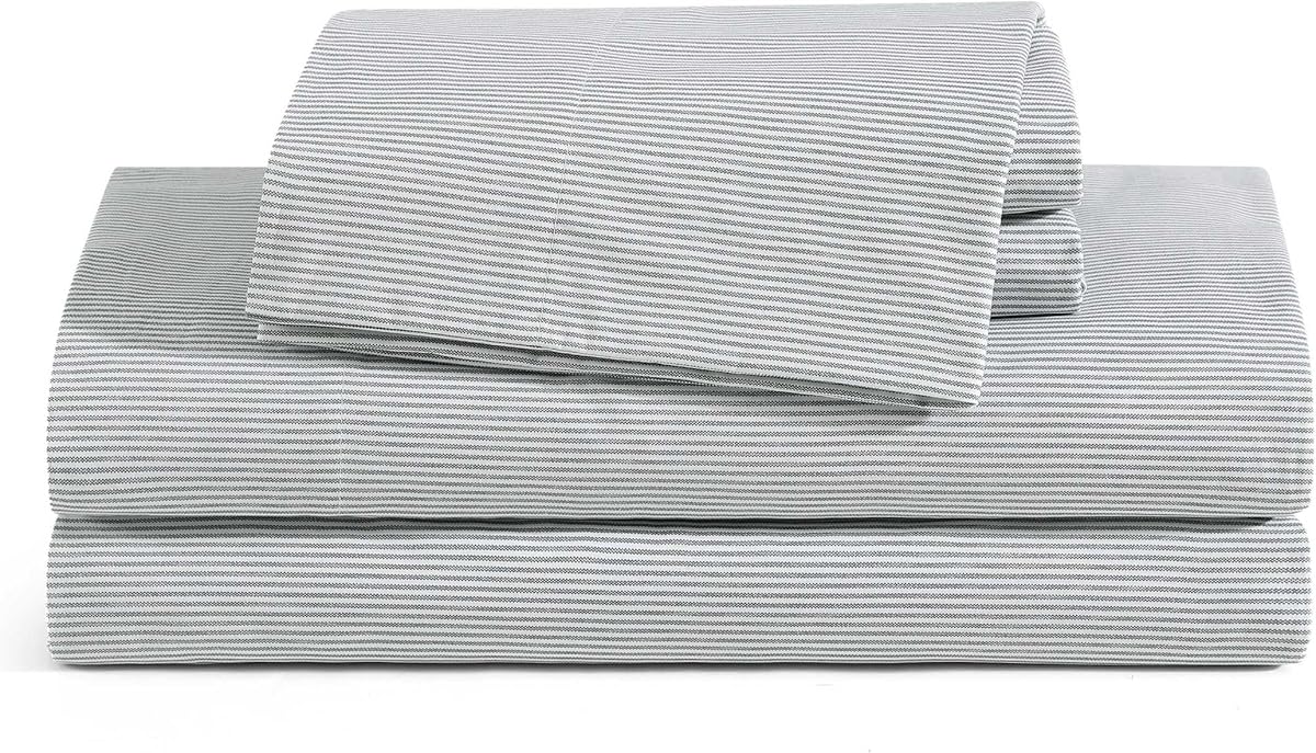 Tommy Hilfiger - Twin XL Size Sheets Set, Crisp & Tailored Cooling Sheets w/a Naturally Smooth Cotton Percale Lightweight Feel - Bed Sheets w/Matching Pillowcase & Fitted Sheet (Ithaca Stripe Green)