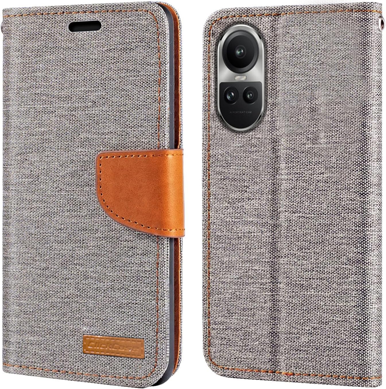 ClickCase Canvas Series for Oppo Reno 10 5G Cloth & Pu Leather Wallet Flip Case Kick Stand Magnetic Closure Flip Cover for Oppo Reno 10 5G (Grey) (B0CDPRWN4Y) Amazon Price History, Amazon Price Tracker