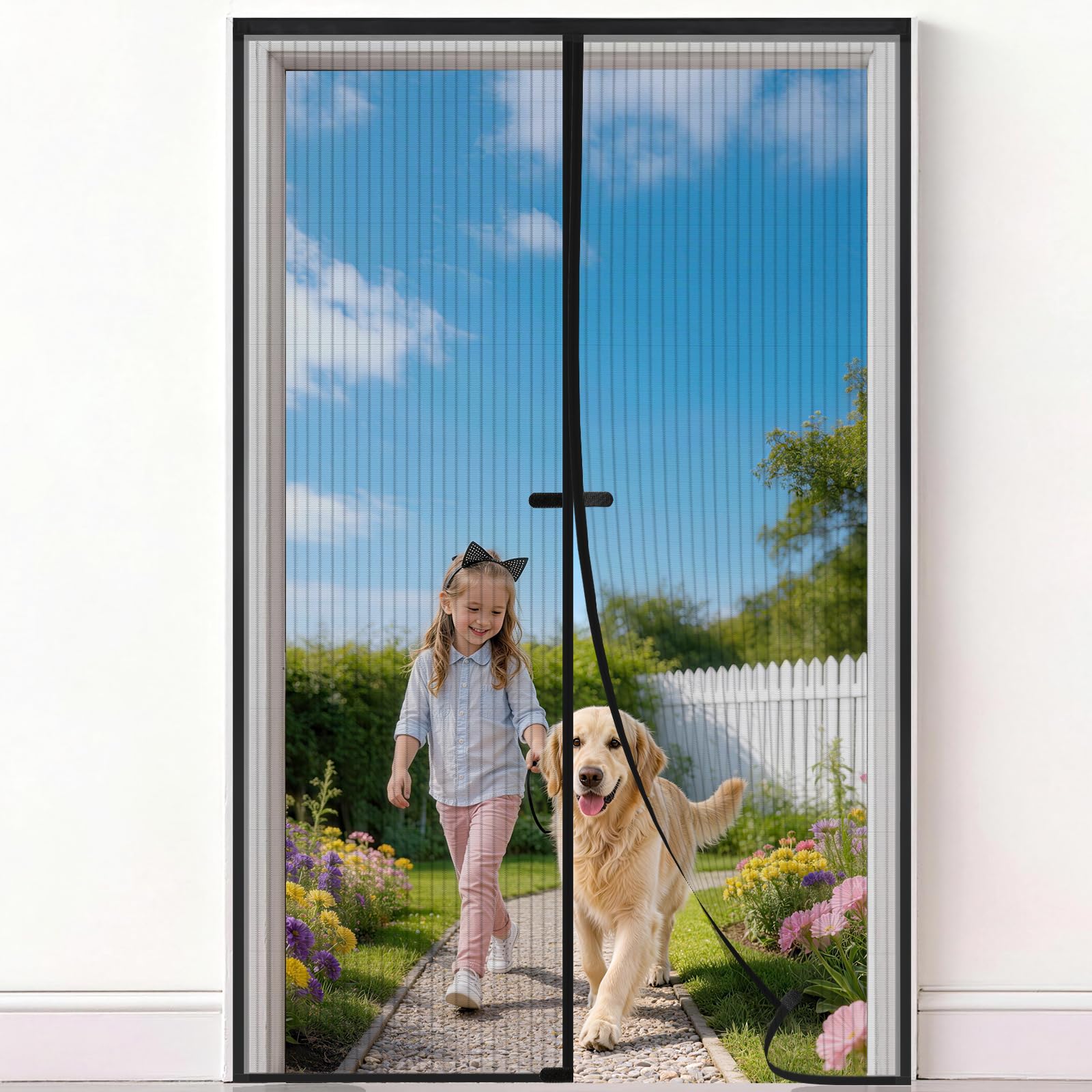 Mosquitera Puerta Magnética 80x190 cm, Anti-Insectos, Cortina Mosquitera para Puerta Exterior Cocina Balcón y Patio, Fácil instalación, Apto para Niños Mascotas, Negro
