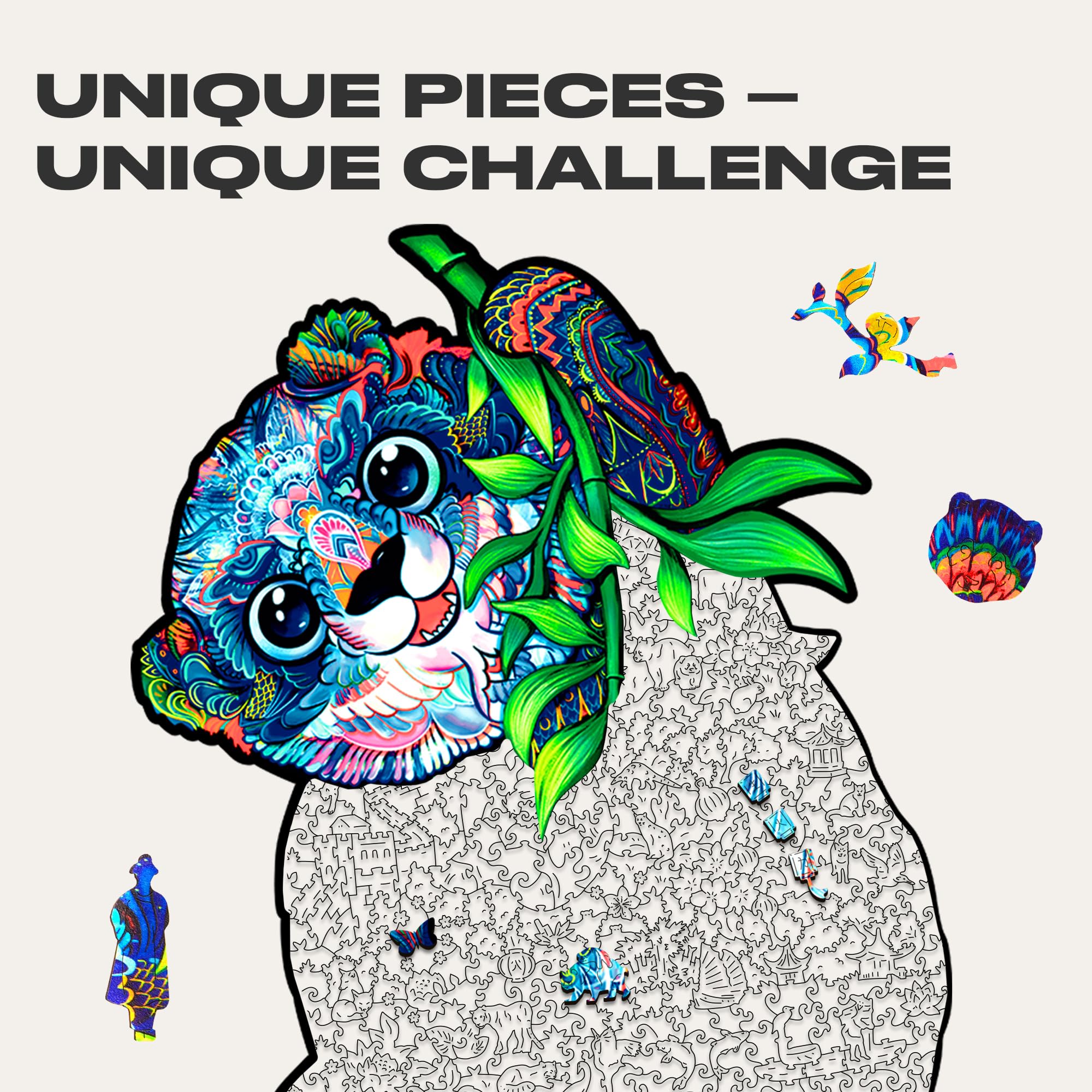 UNIDRAGON Puzzle Originali di Legno - Panda Serio, 700 pezzi, Dimensione Reale, 44 x 59 cm, Bellissimo Pacchetto Regalo, Forma Unica Miglior Regalo per Adulti e Bambini