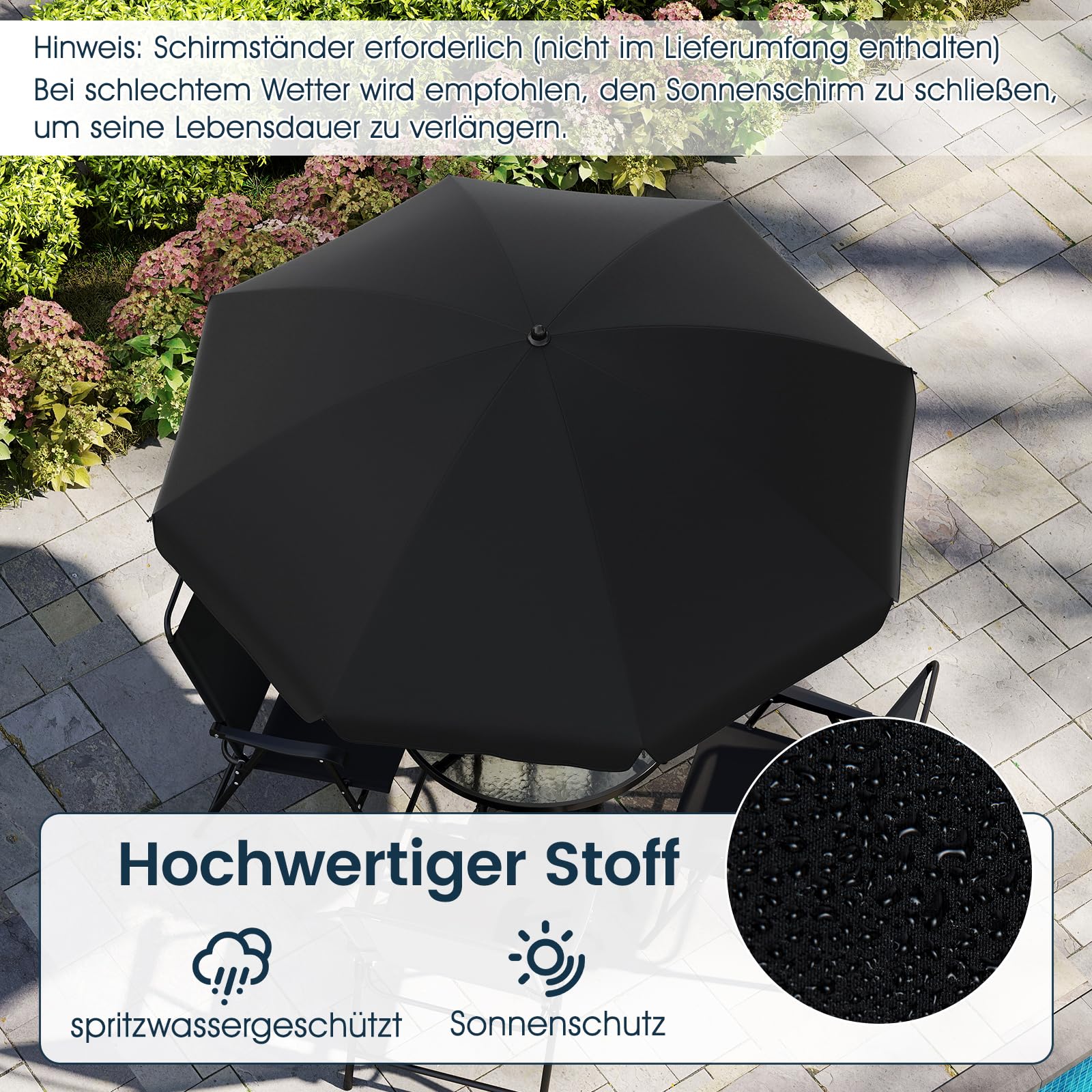 COSTWAY Gartenmöbel Set, Gartentisch mit 4 Stühlen und Sonnenschirm, Terrassenmöbel, Balkonmöbel, Gartenset, Gartengarnitur, Sitzgruppe für Terrasse, Balkon, Garten