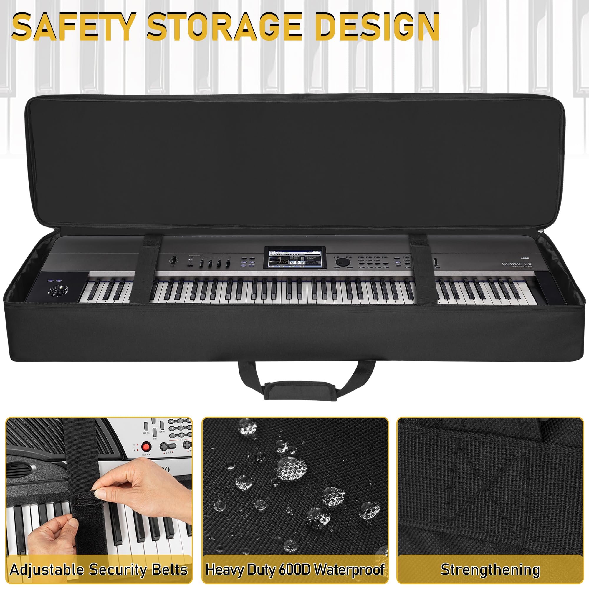 OUUTMEE Funda para teclado, funda acolchada portátil para teclado de piano eléctrico con algodón de 10 mm, funda para teclado de tela Oxford 600D, Black, 88 KEYS - 54x7x13.5 inches, Clásico